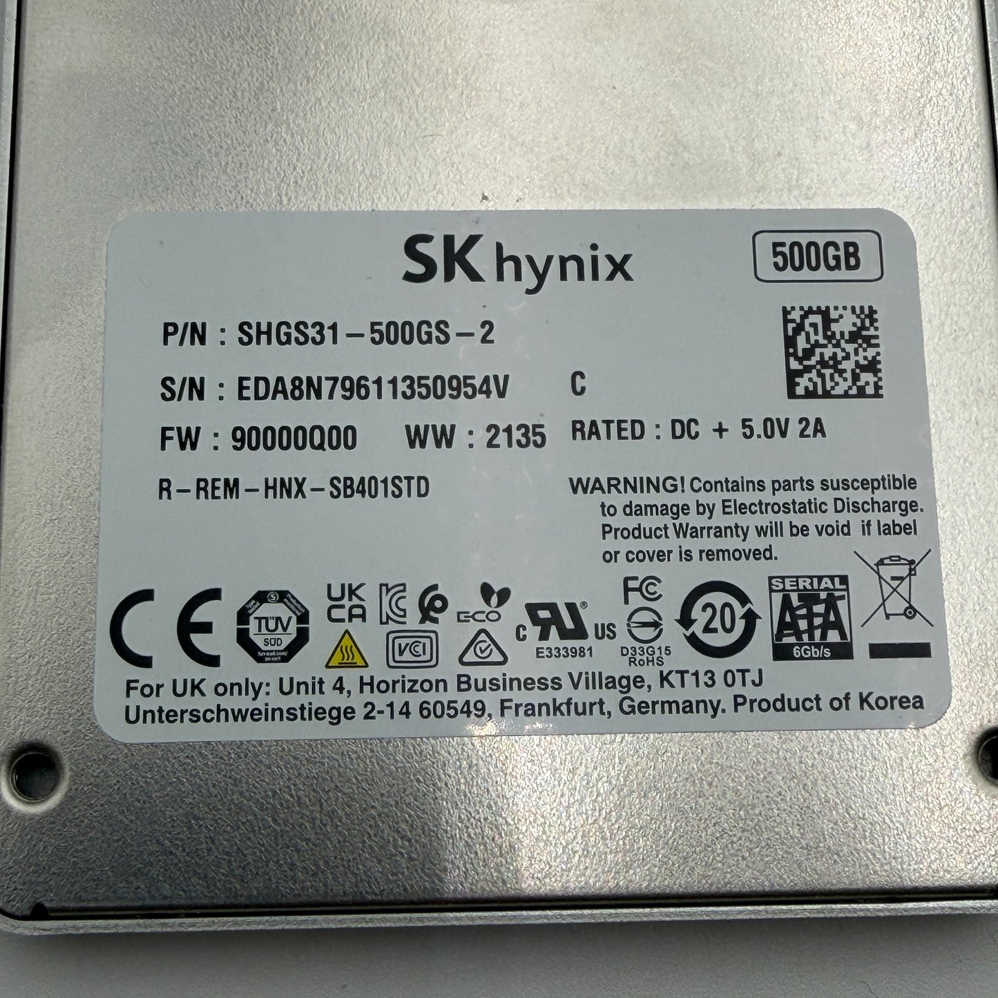 SK hynix Gold S31 500GB 2.5" Internal SSD SHGS31-500GS-2 Silver