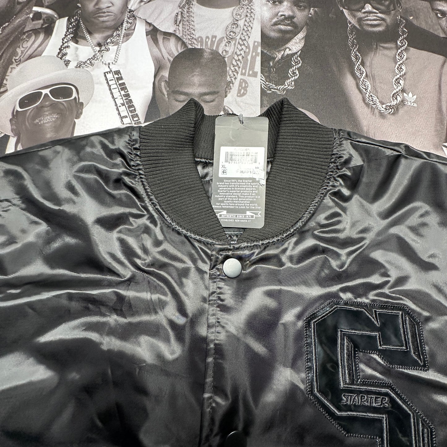 New w Tags Starter Satin Black Varsity Button Up Men's Size XL Jacket 6CYG0863