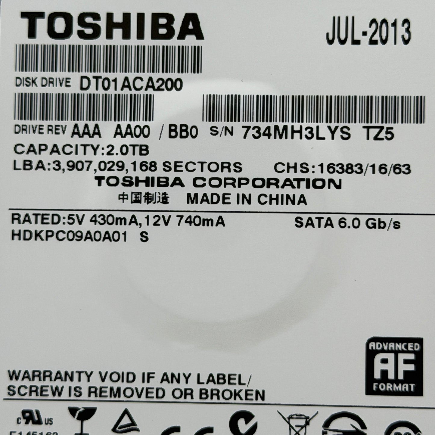 Used Toshiba 3.5" DT01ACA200 2TB SATA III Hard Drive - Silver