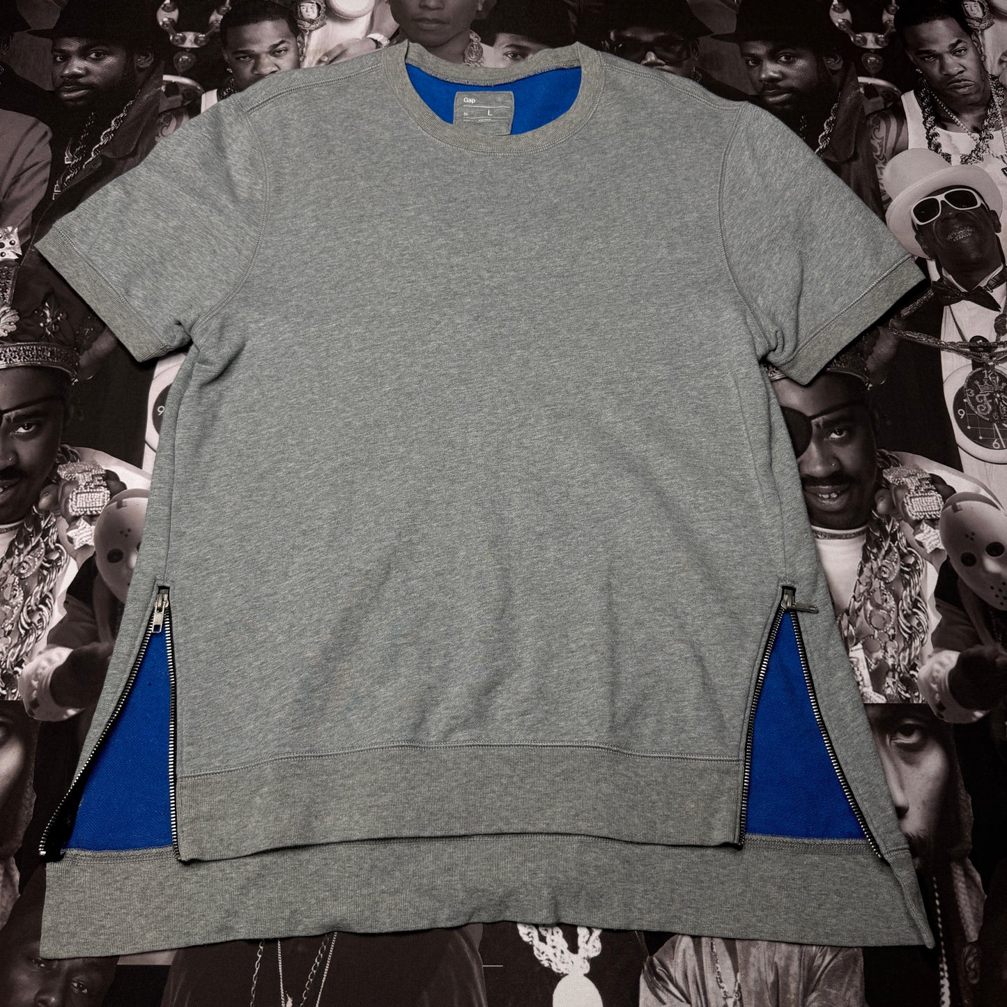2015 Men's GAP S6 Solid Short Sleeve Tee With Zipper on Sides Heather Grey Large