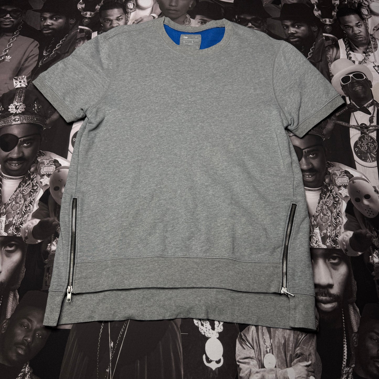 2015 Men's GAP S6 Solid Short Sleeve Tee With Zipper on Sides Heather Grey Large