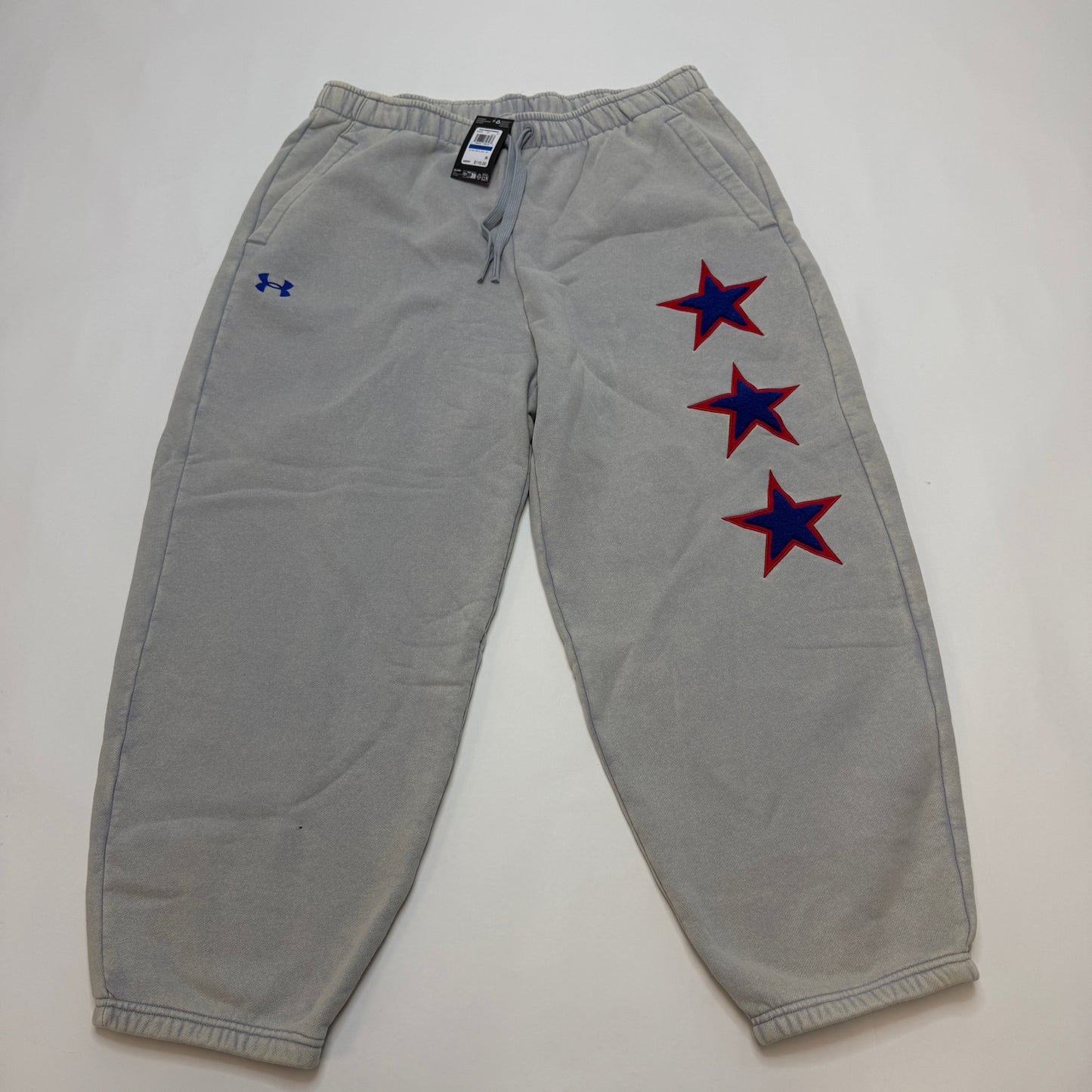 Under Armour Icon Men's Joggers XL Gray Star Patch Chenille Fleece Oversized
