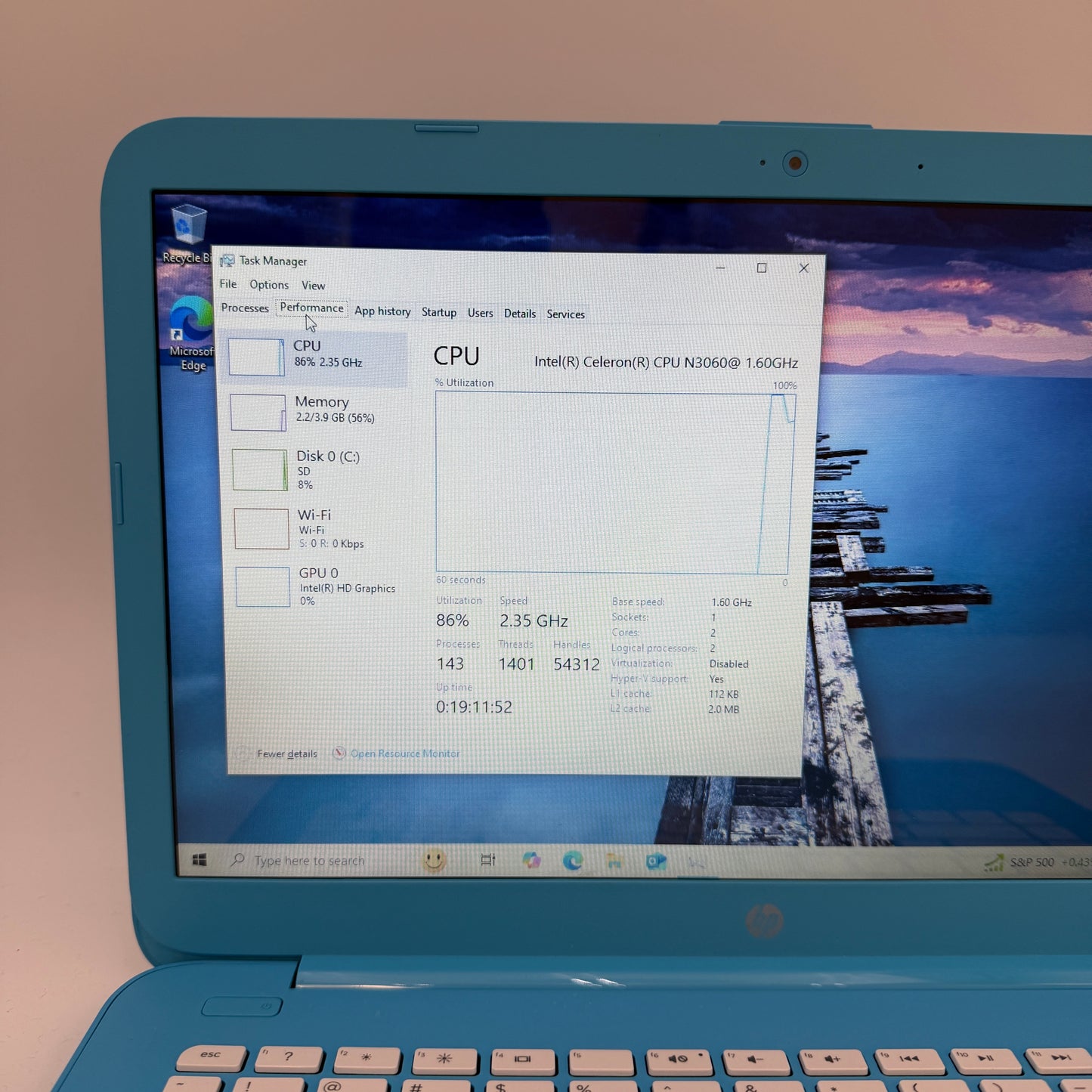 Used HP Stream 14-cb010nr Laptop 32GB Intel Celeron 4GB RAM Blue 2016