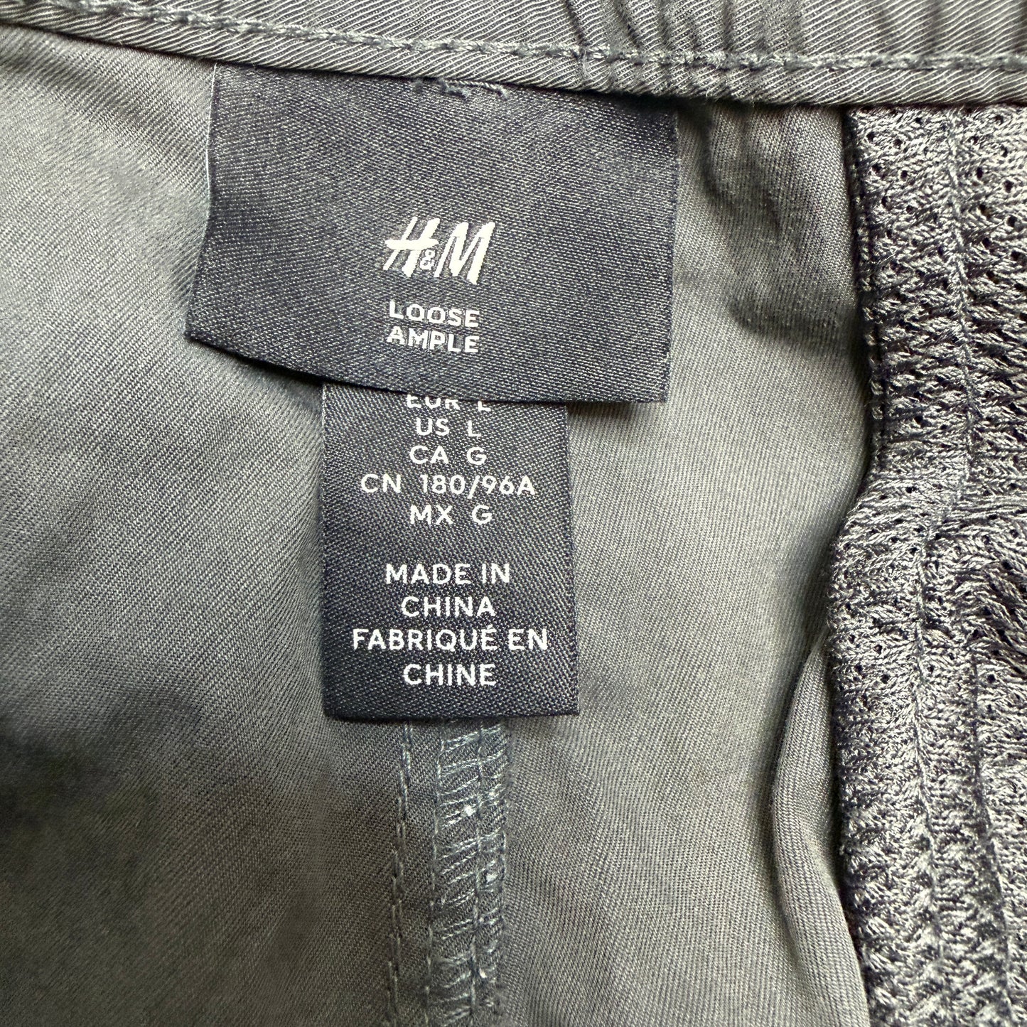 H&M Men's Parachute Pants, Large, Gray, Loose Fit, Cotton Nylon, Toggle Hem