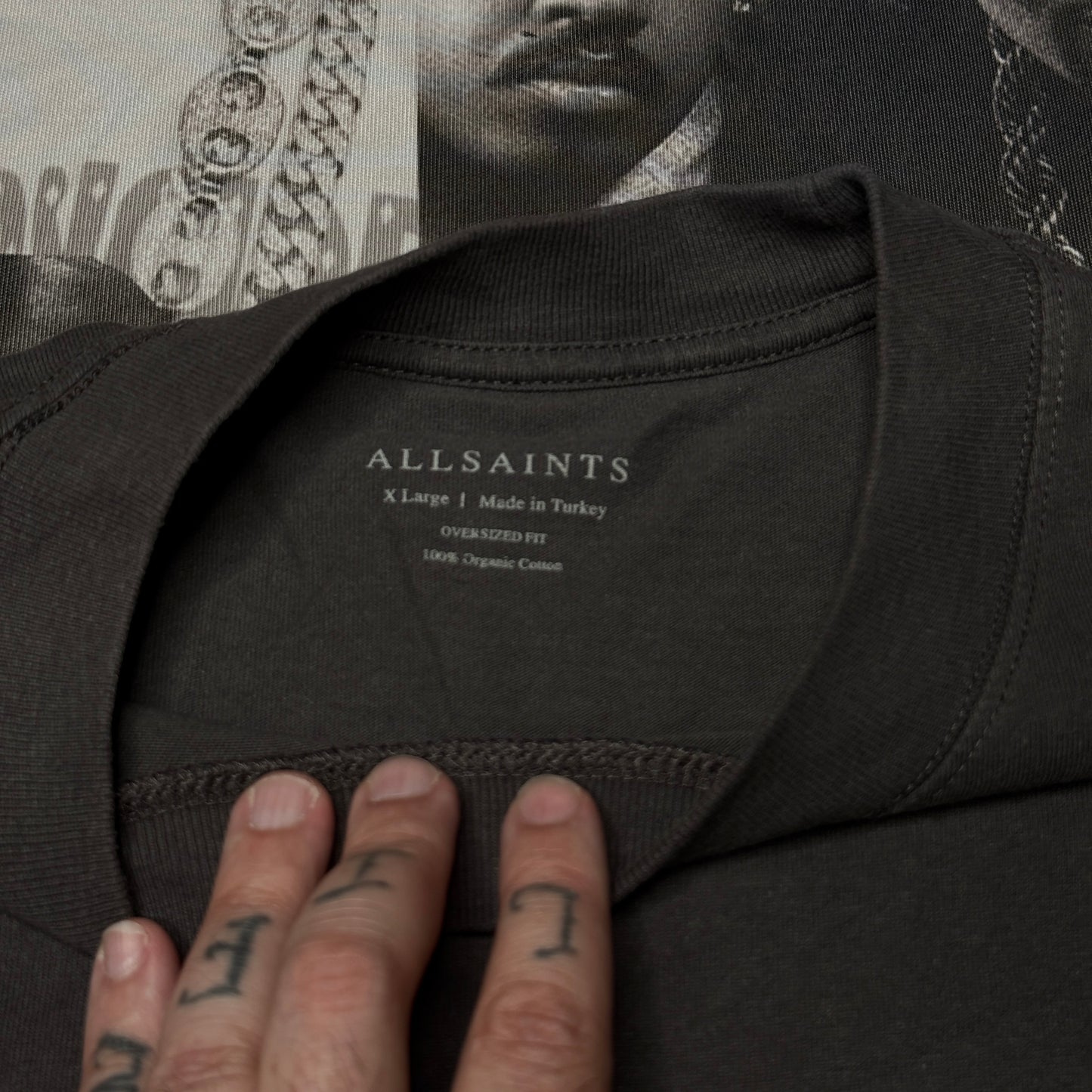 AllSaints Redact Oversized Embroidered Logo T-Shirt XL