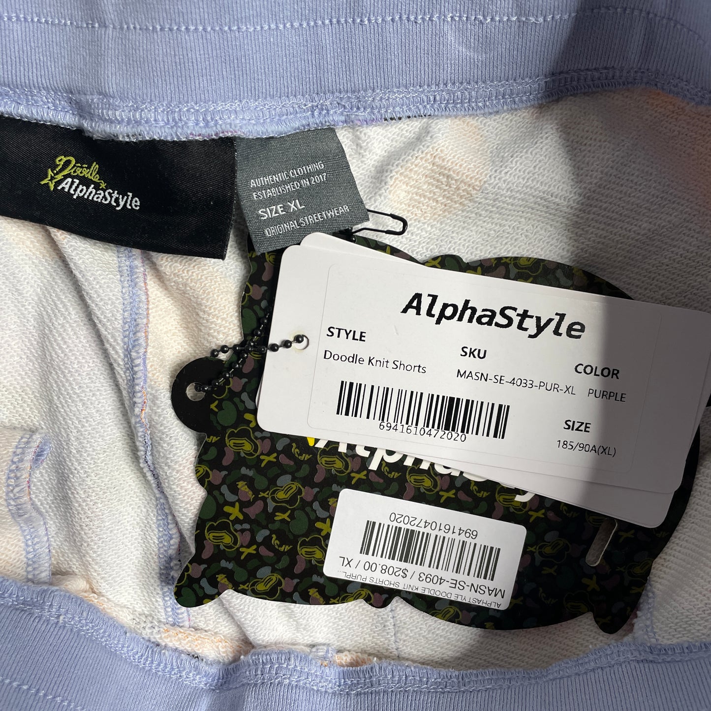 AlphaStyle Doodle Knit Shorts Purple MASN-SE-4033