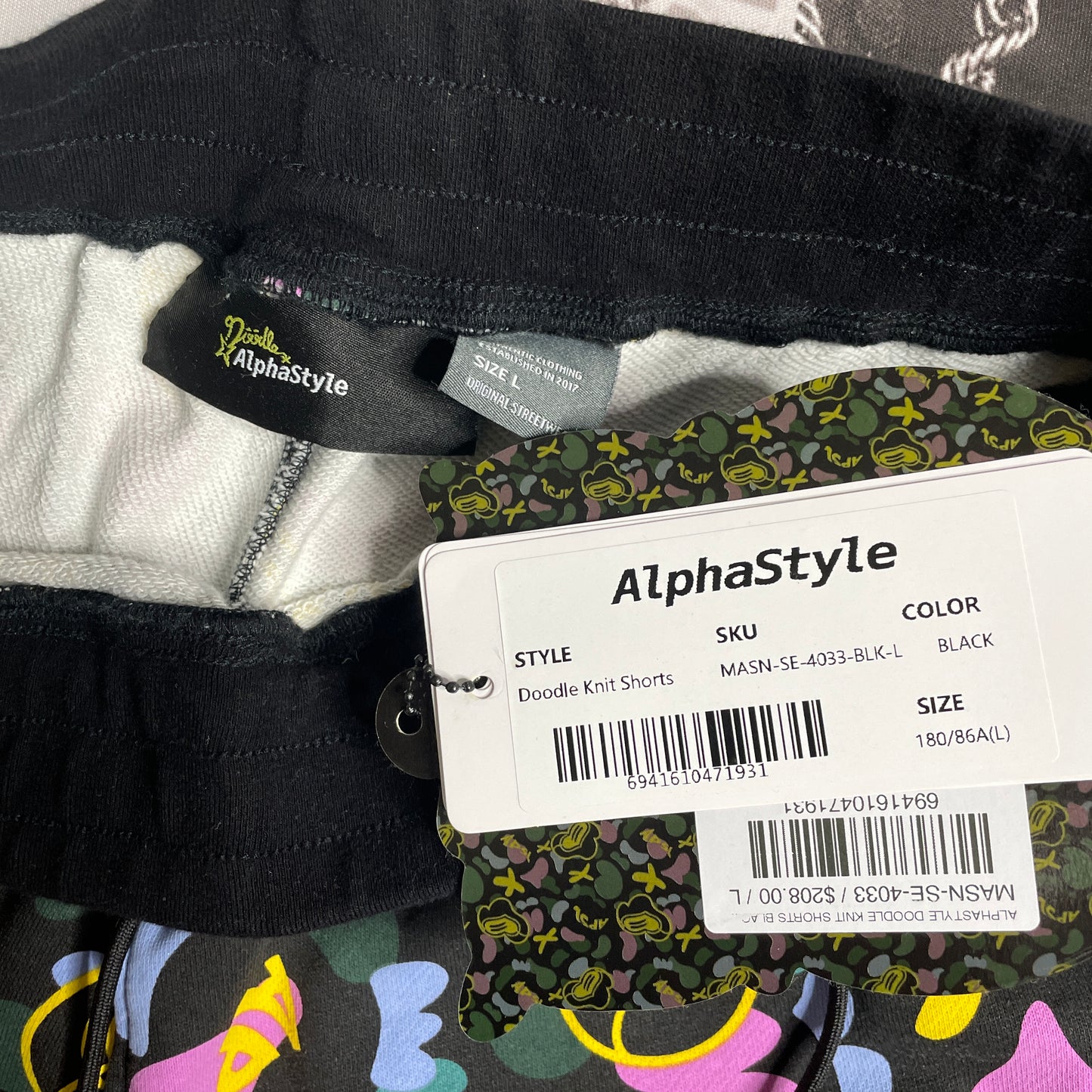 Alphastyle Doodle Knit Shorts Black MASN-SE-4033