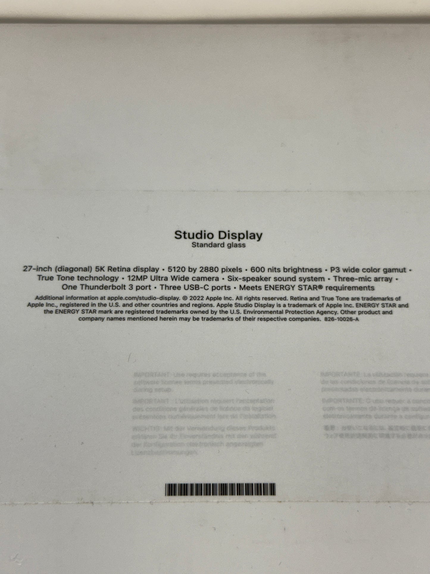 Apple Studio Display Standard Glass 27 inch 5K UHD 16:9 A2525 MKOU3LL/A With Box