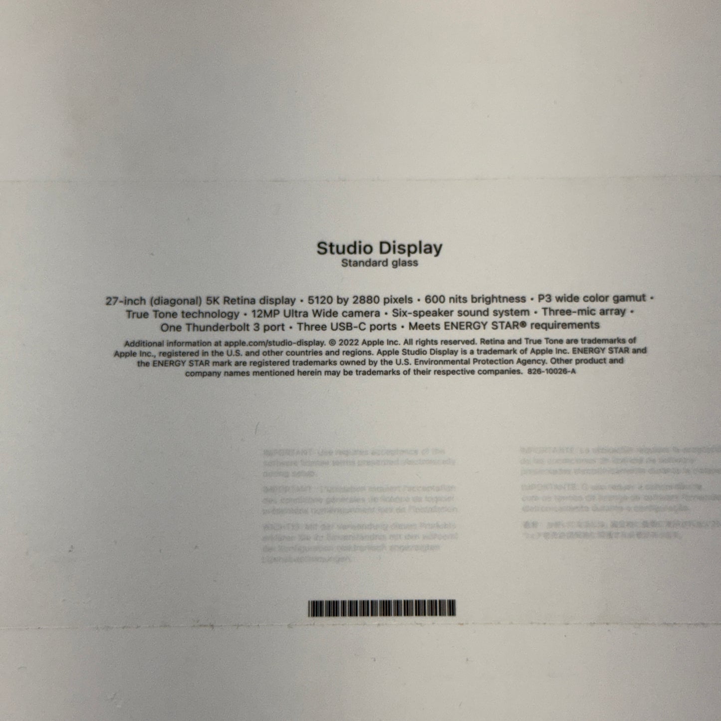 Apple Studio Display Standard Glass 27 inch 5K UHD 16:9 A2525 MKOU3LL/A With Box
