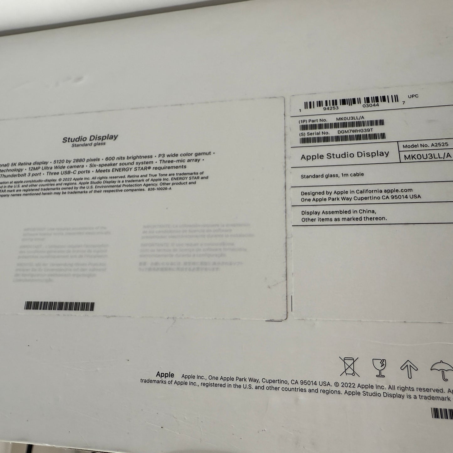 Apple Studio Display Standard Glass 27 inch 5K UHD 16:9 A2525 MKOU3LL/A