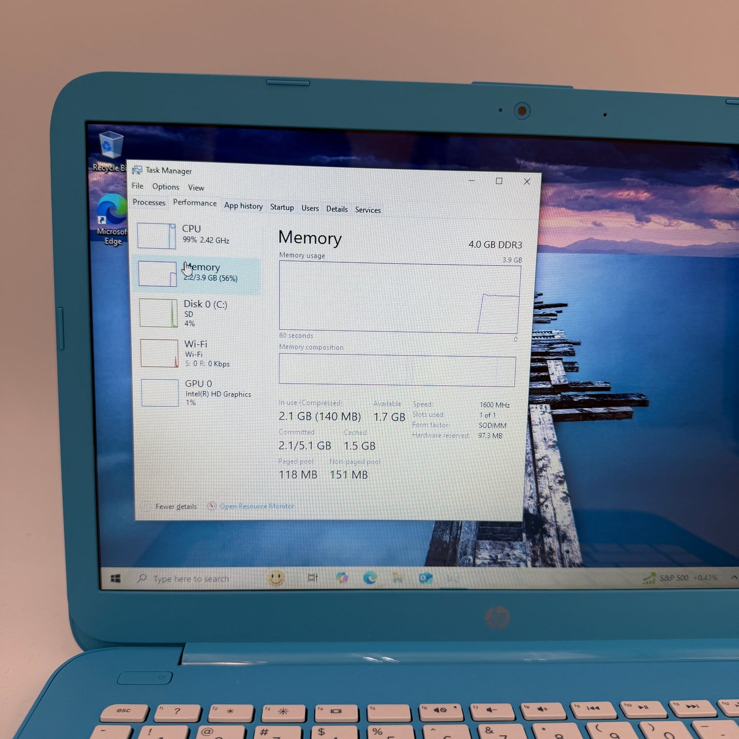 Used HP Stream 14-cb010nr Laptop 32GB Intel Celeron 4GB RAM Blue 2016