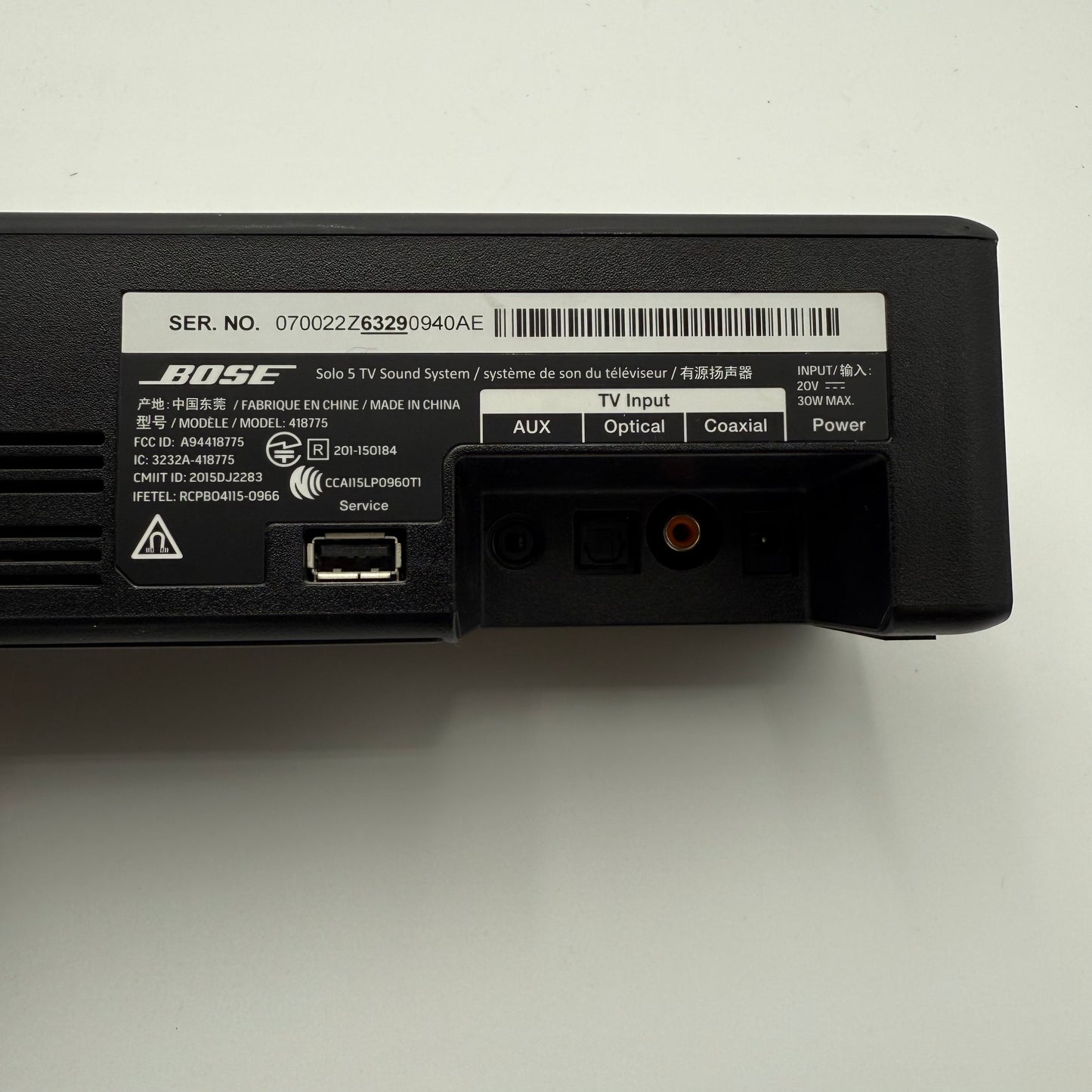 Bose Solo 5 TV Sound System Black For Parts or Repair