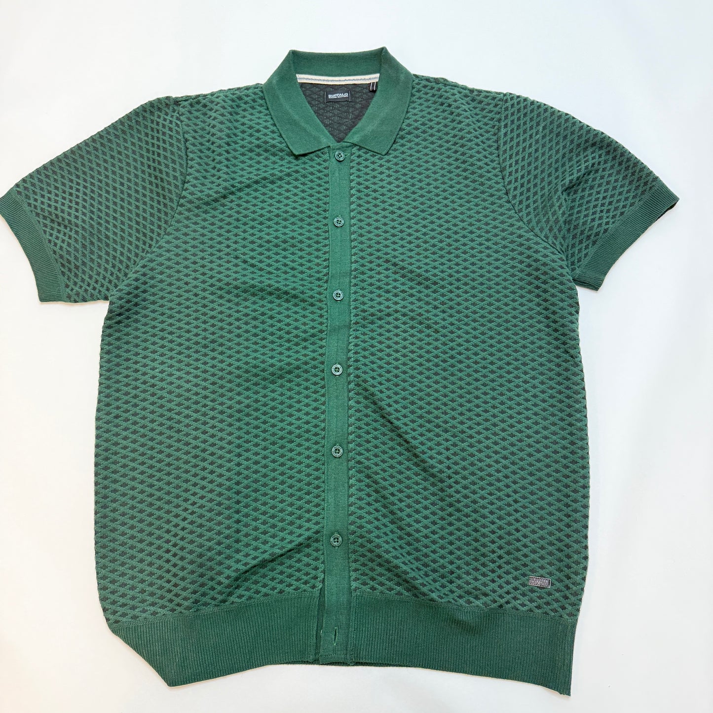 Buffalo David Bitton Knit Short Sleeve Button Down Shirt Green XL Used