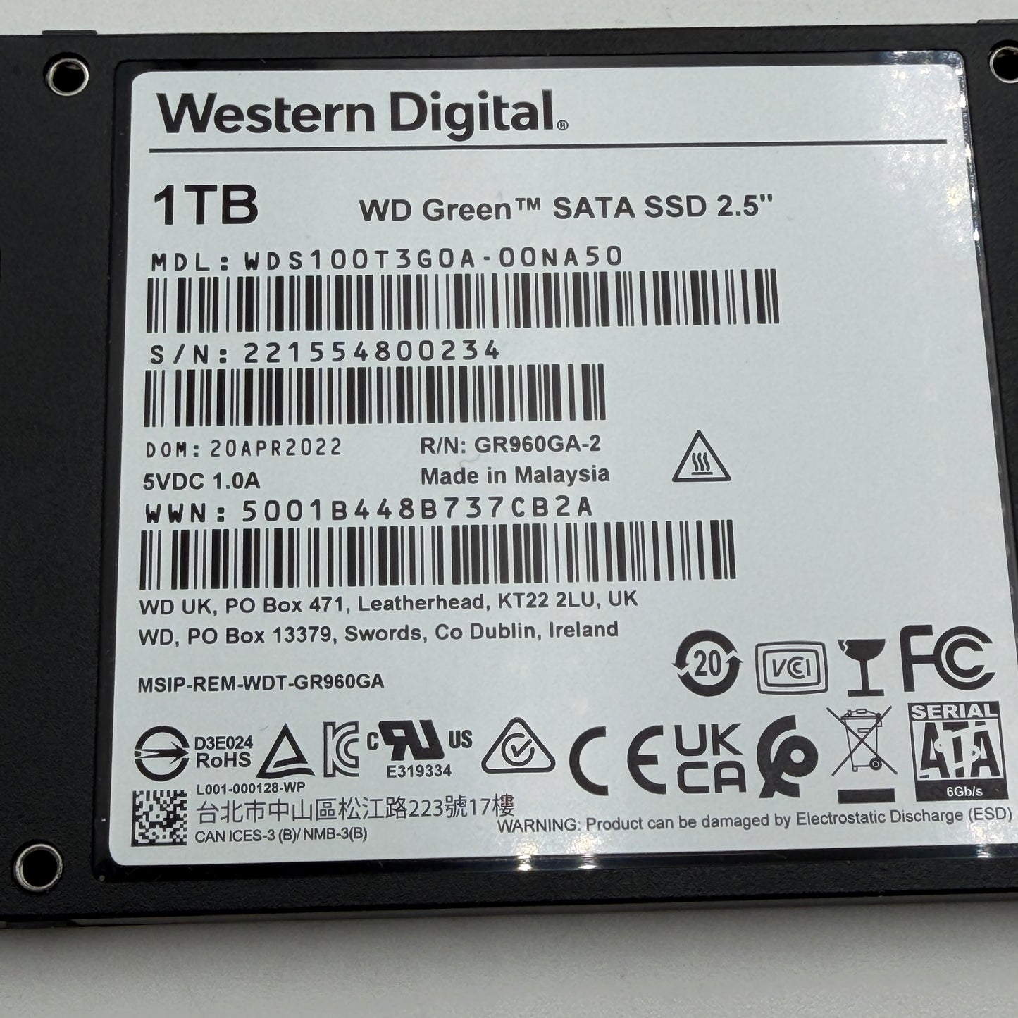 Western Digital WD Green SATA 1TB 2.5" SSD - Black