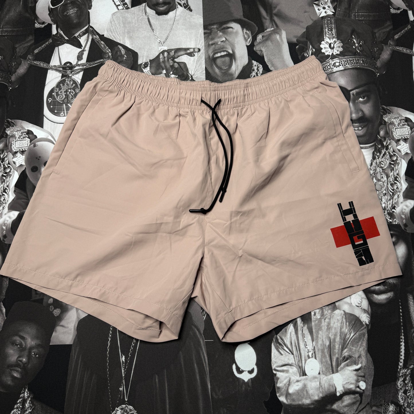 HUGO Mens Boss Red Label Swim Beige Lined Logo Graphic Shorts XXL