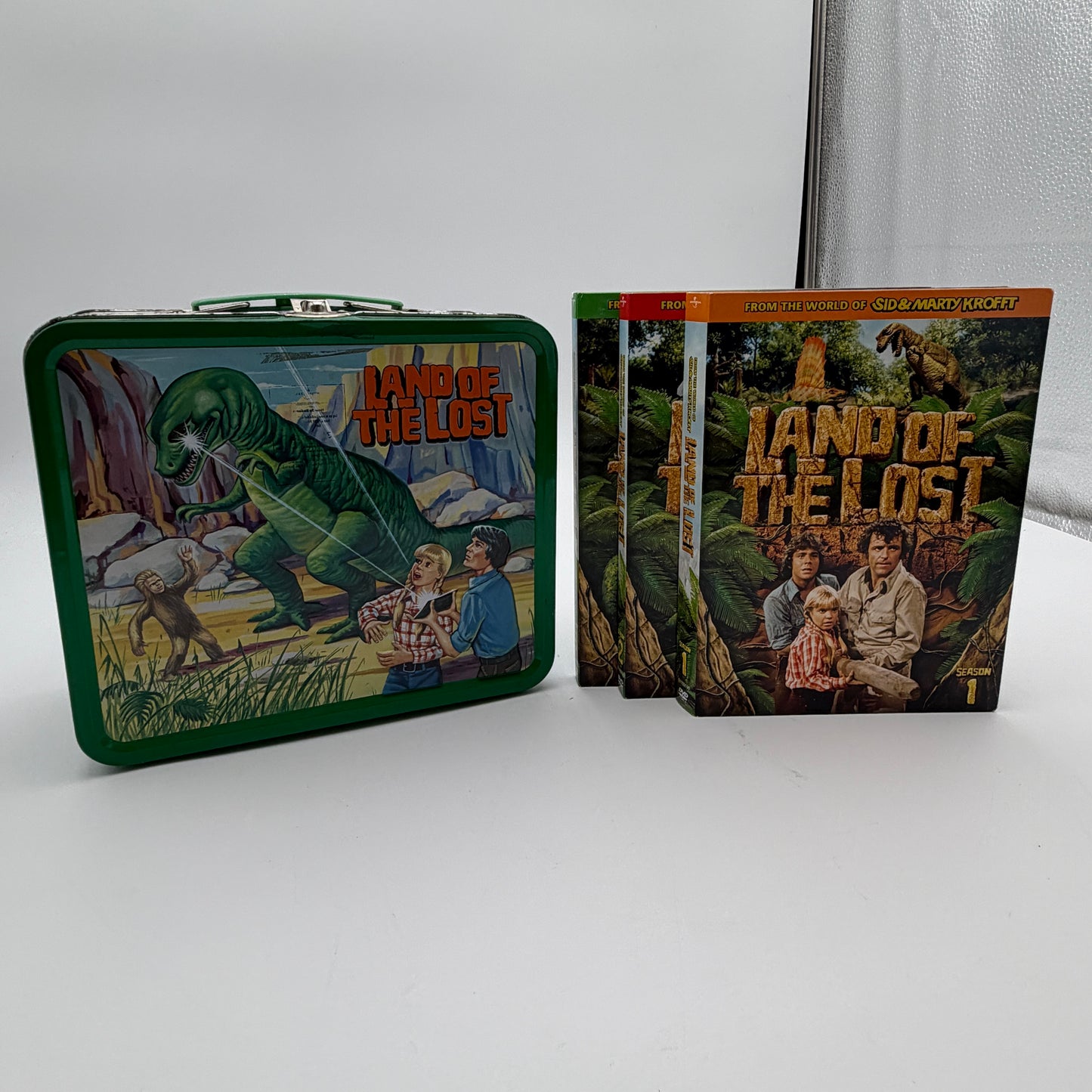 Sid and Marty Krofft Land of the Lost Lunchbox with Seasons 1-3 DVDs - Green - Collectible