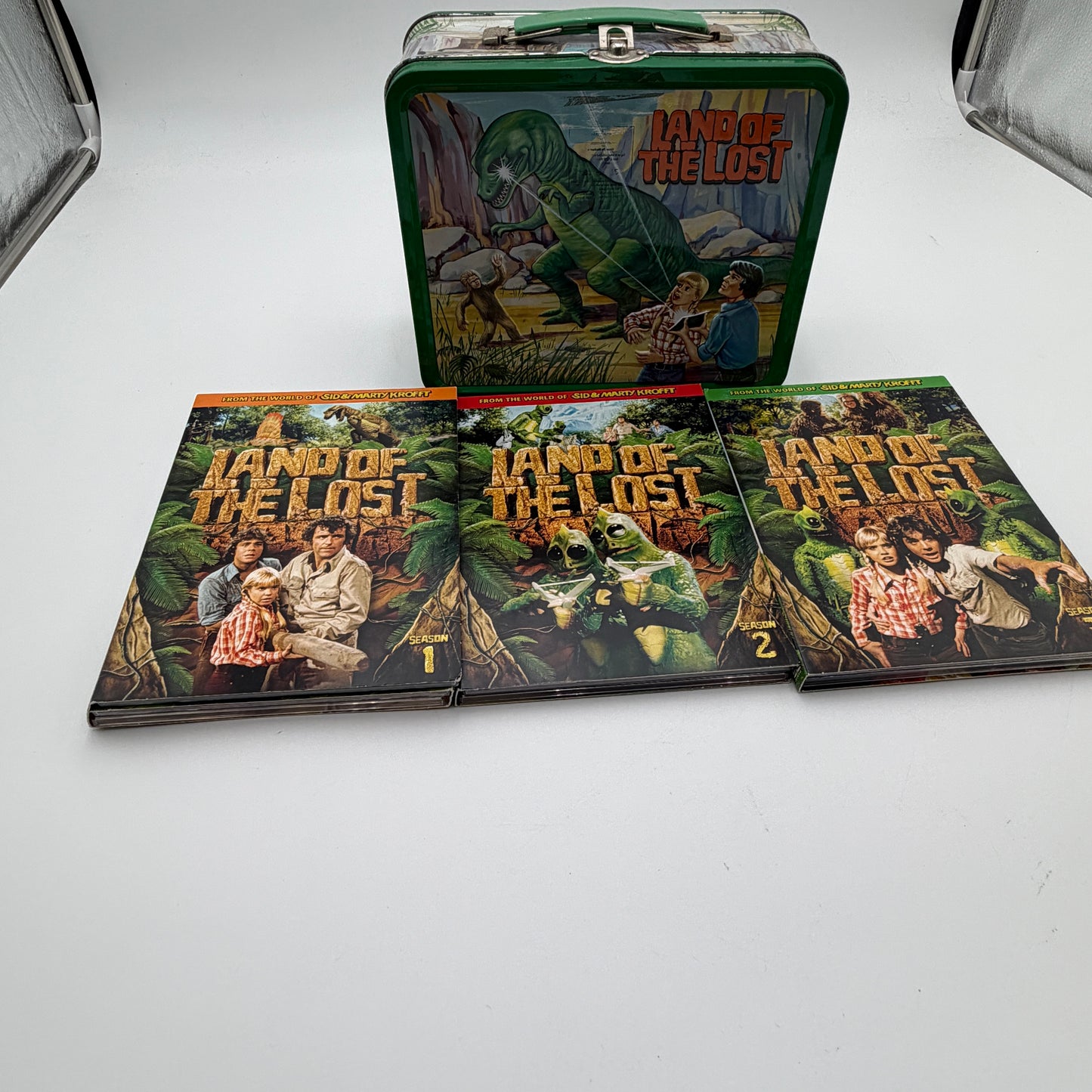 Sid and Marty Krofft Land of the Lost Lunchbox with Seasons 1-3 DVDs - Green - Collectible