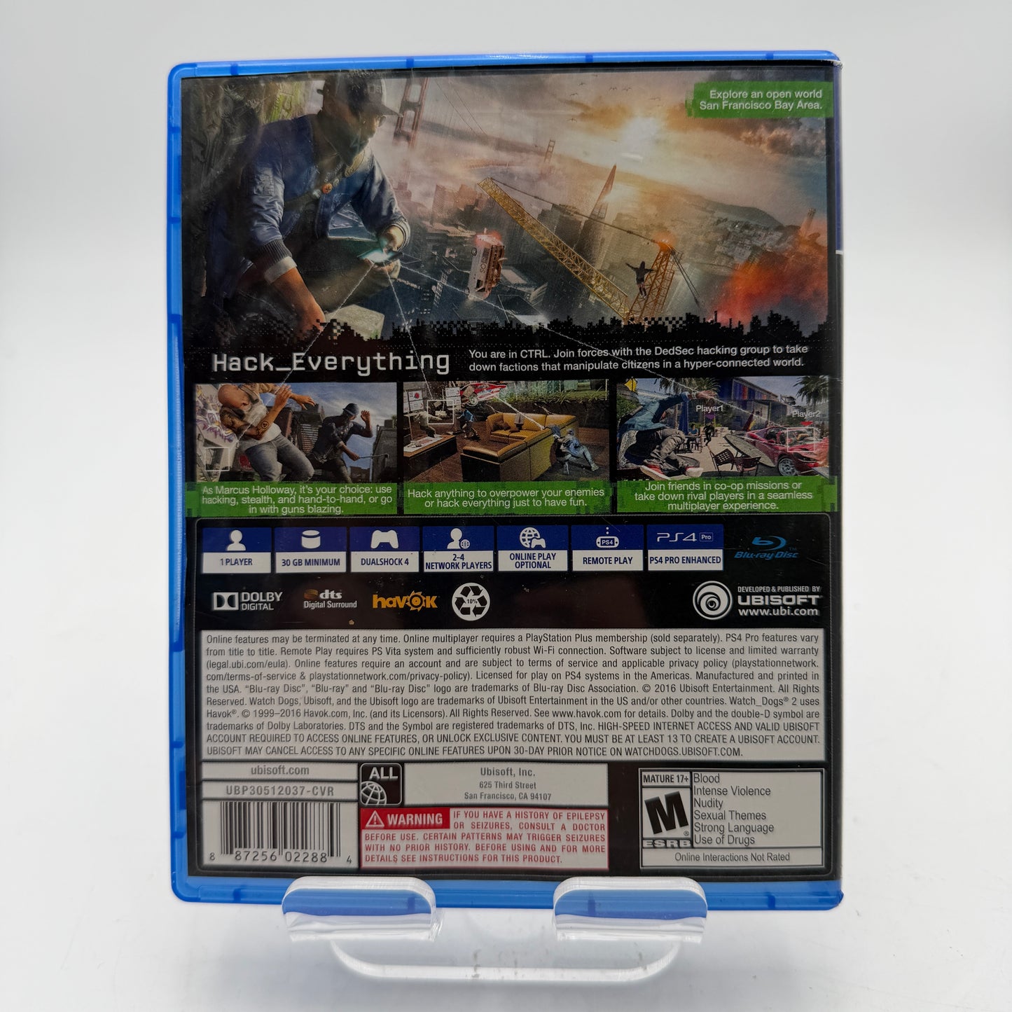Playstation 4 Watch Dogs 2 Video Game With Case