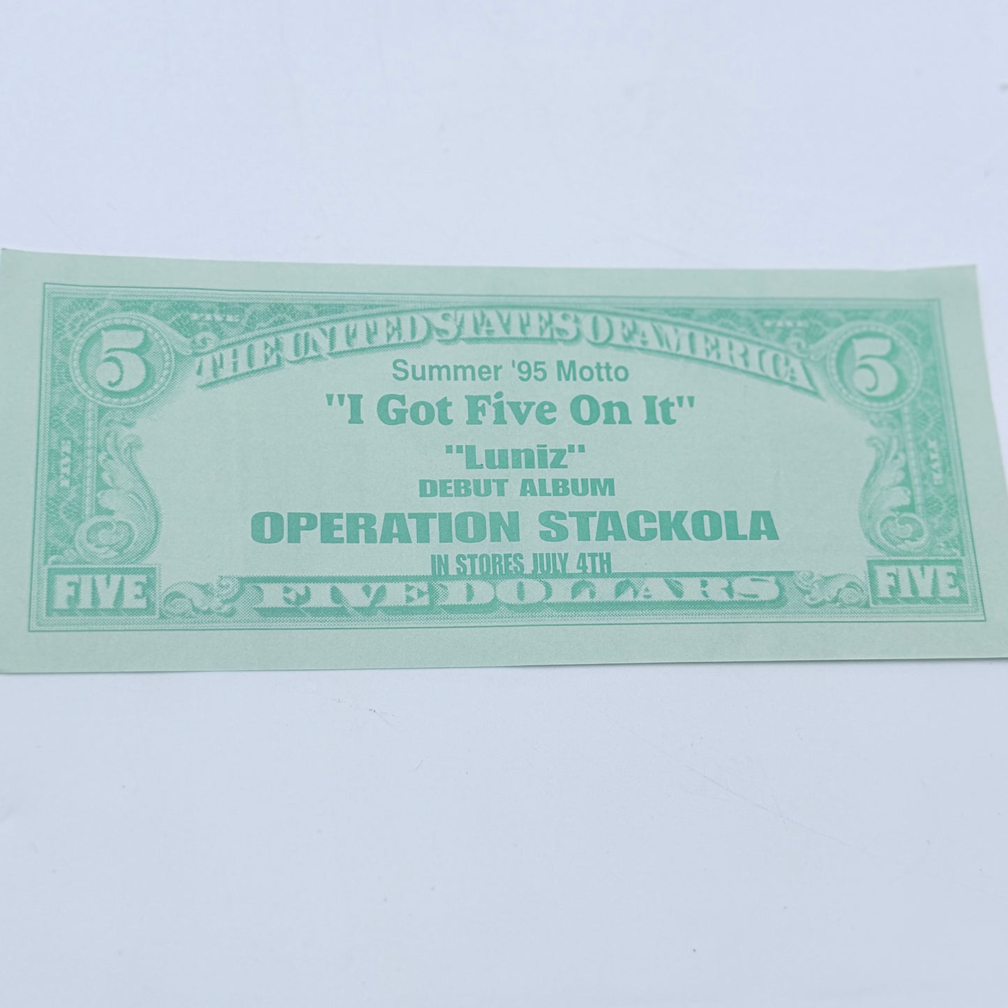 LUNIZ Vintage 1995 Five Dollar Bill Promo Flyer Hip-Hop Collectible