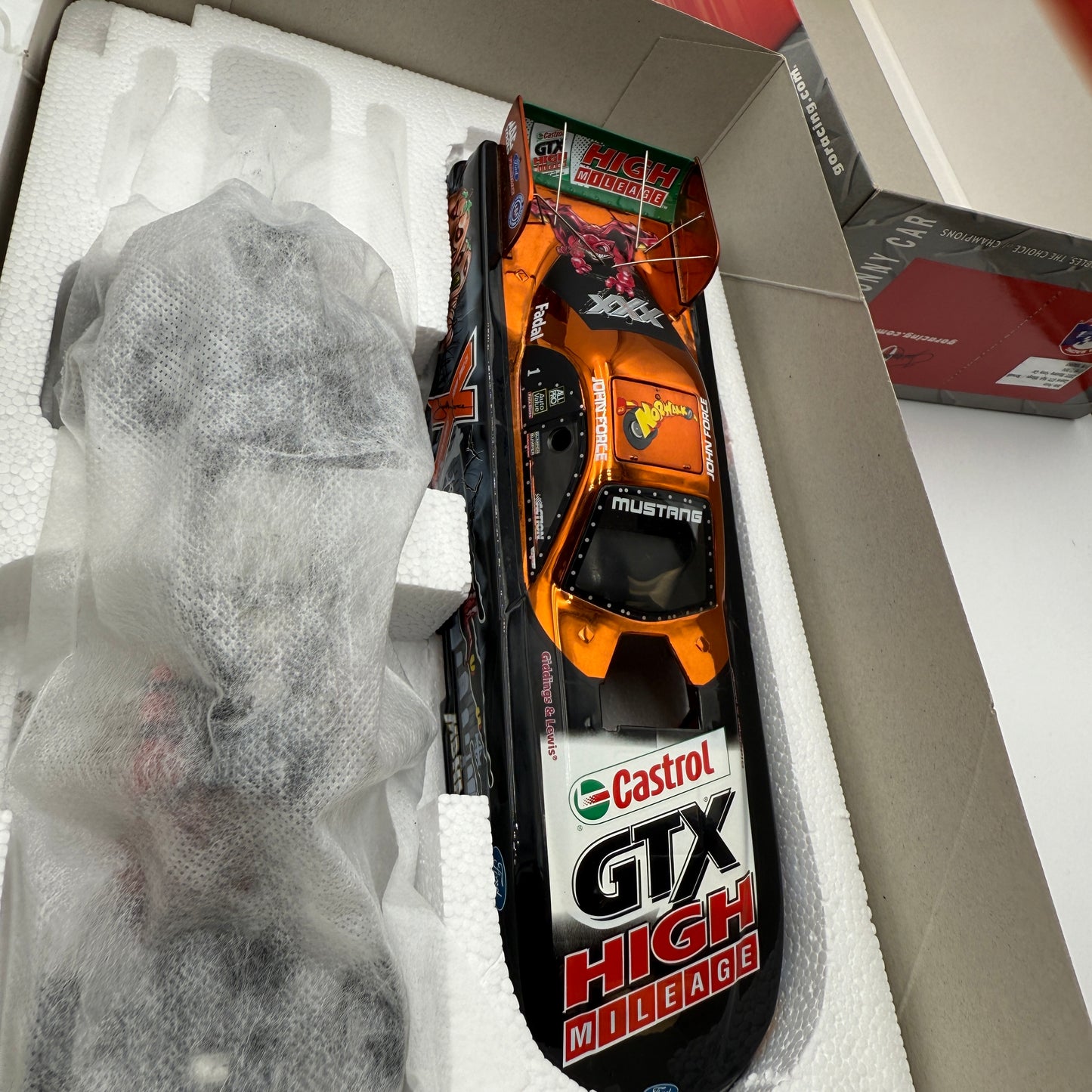 Action Racing John Force Castrol GTX High Mileage / Norwalk 2003 Mustang Funny Car 1:24 Diecast Collectible