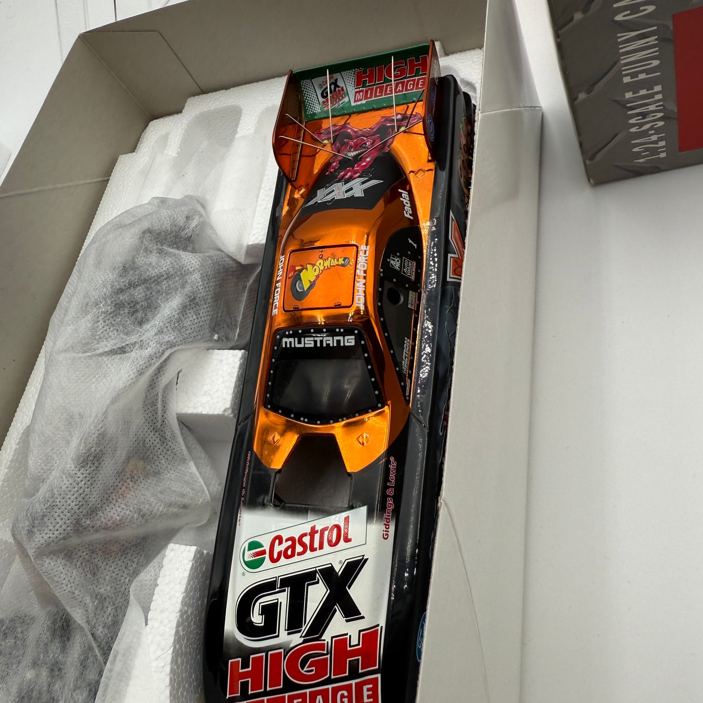 Action Racing John Force Castrol GTX High Mileage / Norwalk 2003 Mustang Funny Car 1:24 Diecast Collectible