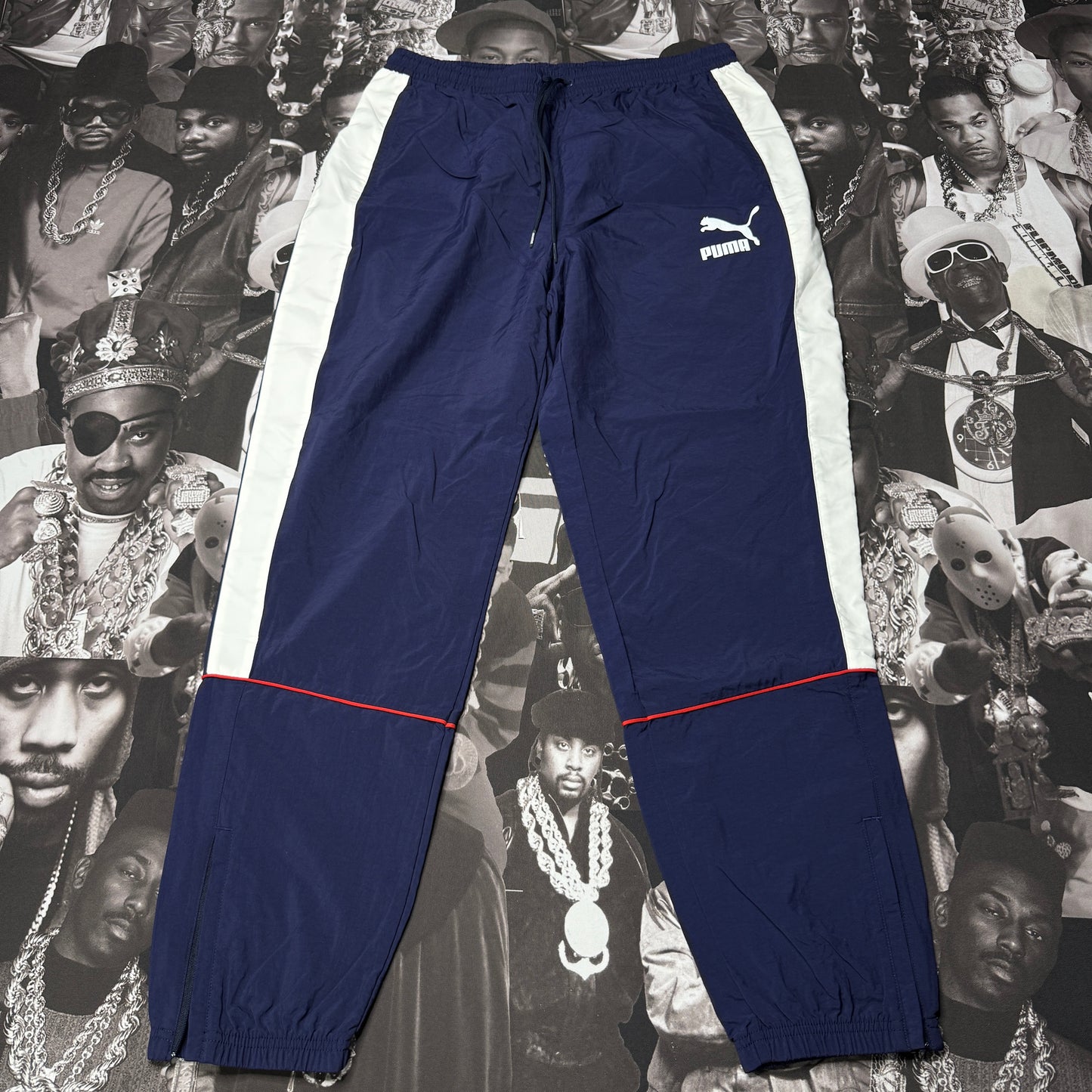 Mens Puma Retro Woven Pants Navy/White Sz Large 576377-06