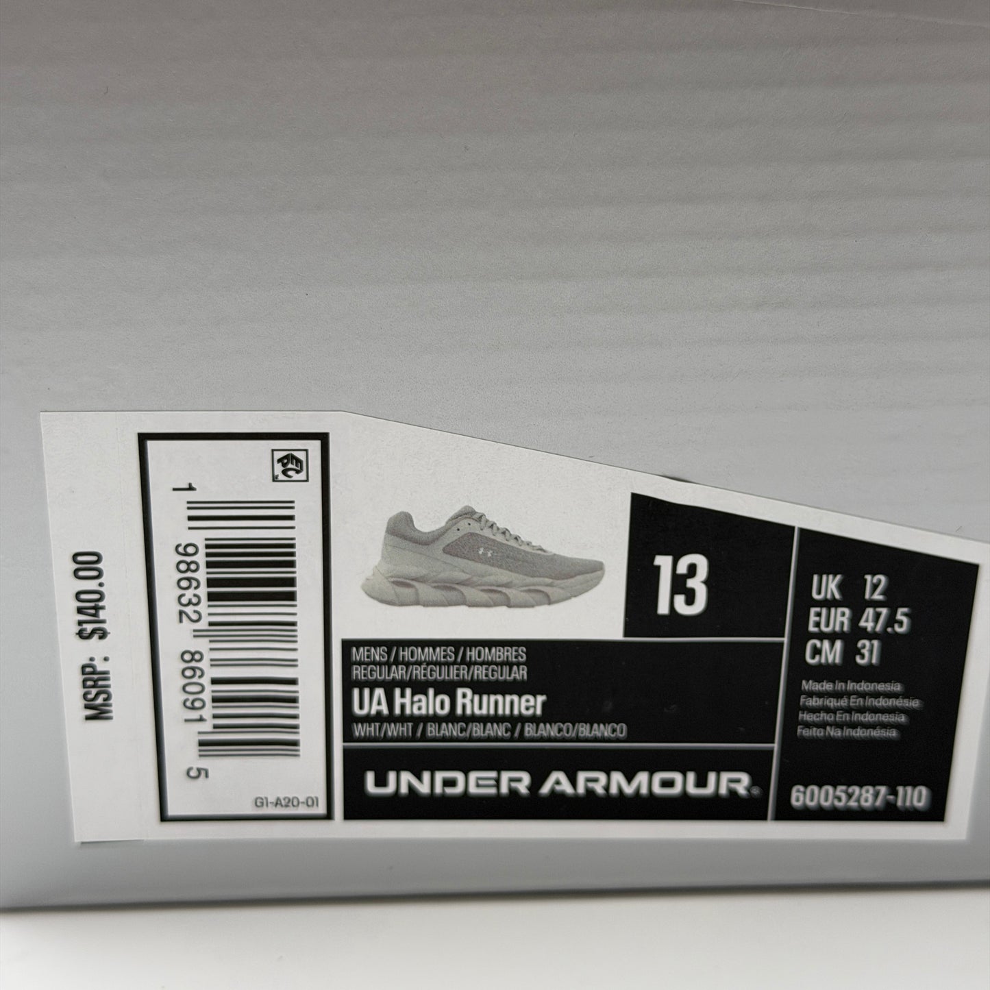 NIB Under Armour UA Halo Runner White Size 12 6005287-110