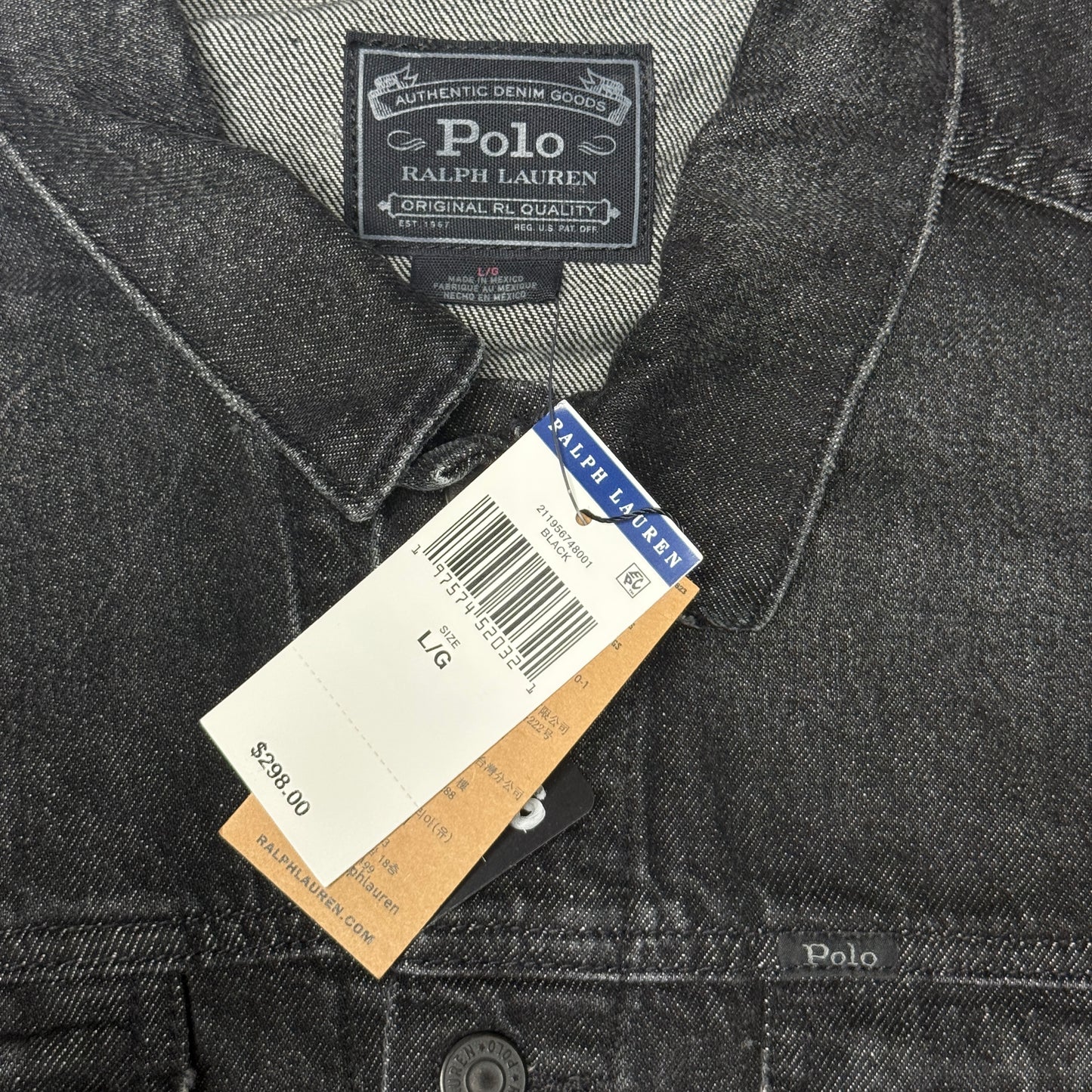 NWT Polo Ralph Lauren Black Denim Polo Bear Jean Jacket sz Large Limited