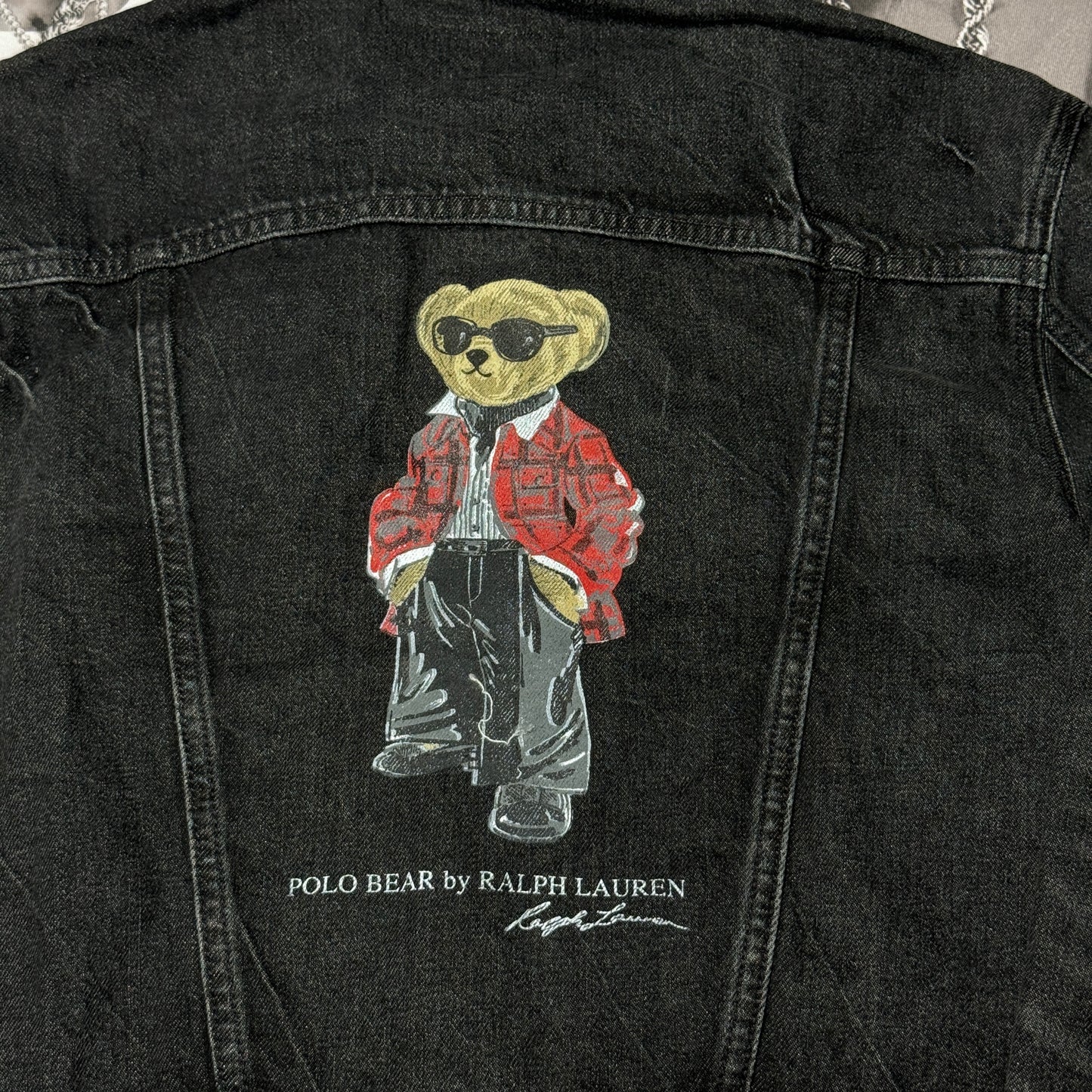 NWT Polo Ralph Lauren Black Denim Polo Bear Jean Jacket sz Large Limited