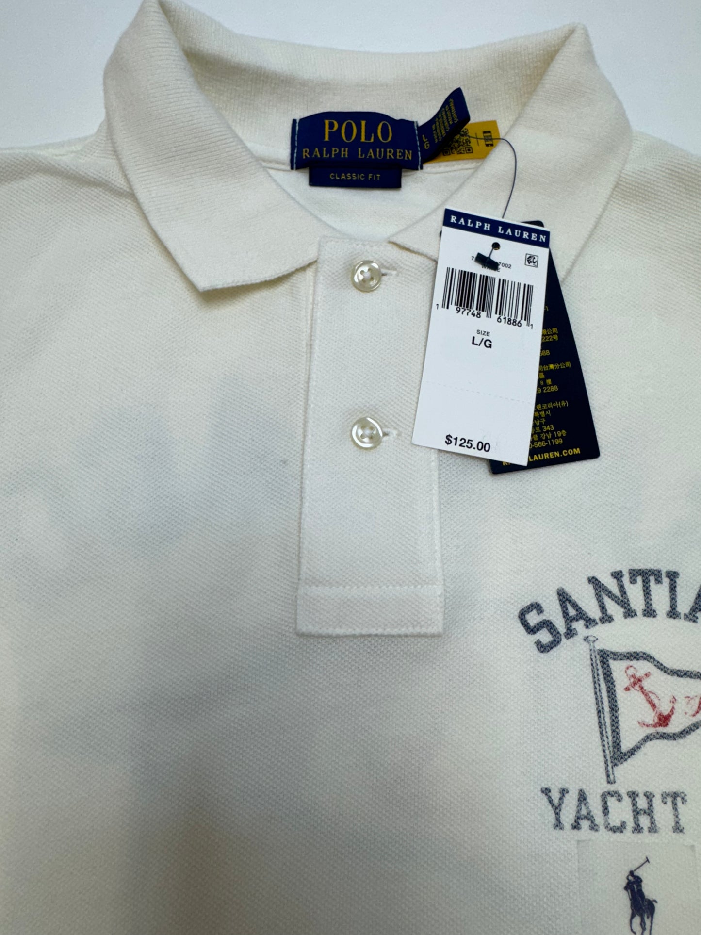 NWT Polo Ralph Lauren Classic Fit Nautical Mesh Polo Shirt Size Large White