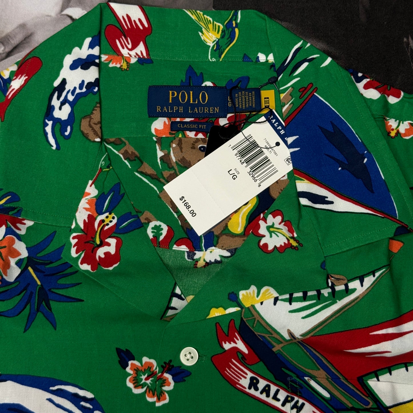 NWT Polo Ralph Lauren Classic Fit Polo Bear-Print Camp Shirt
