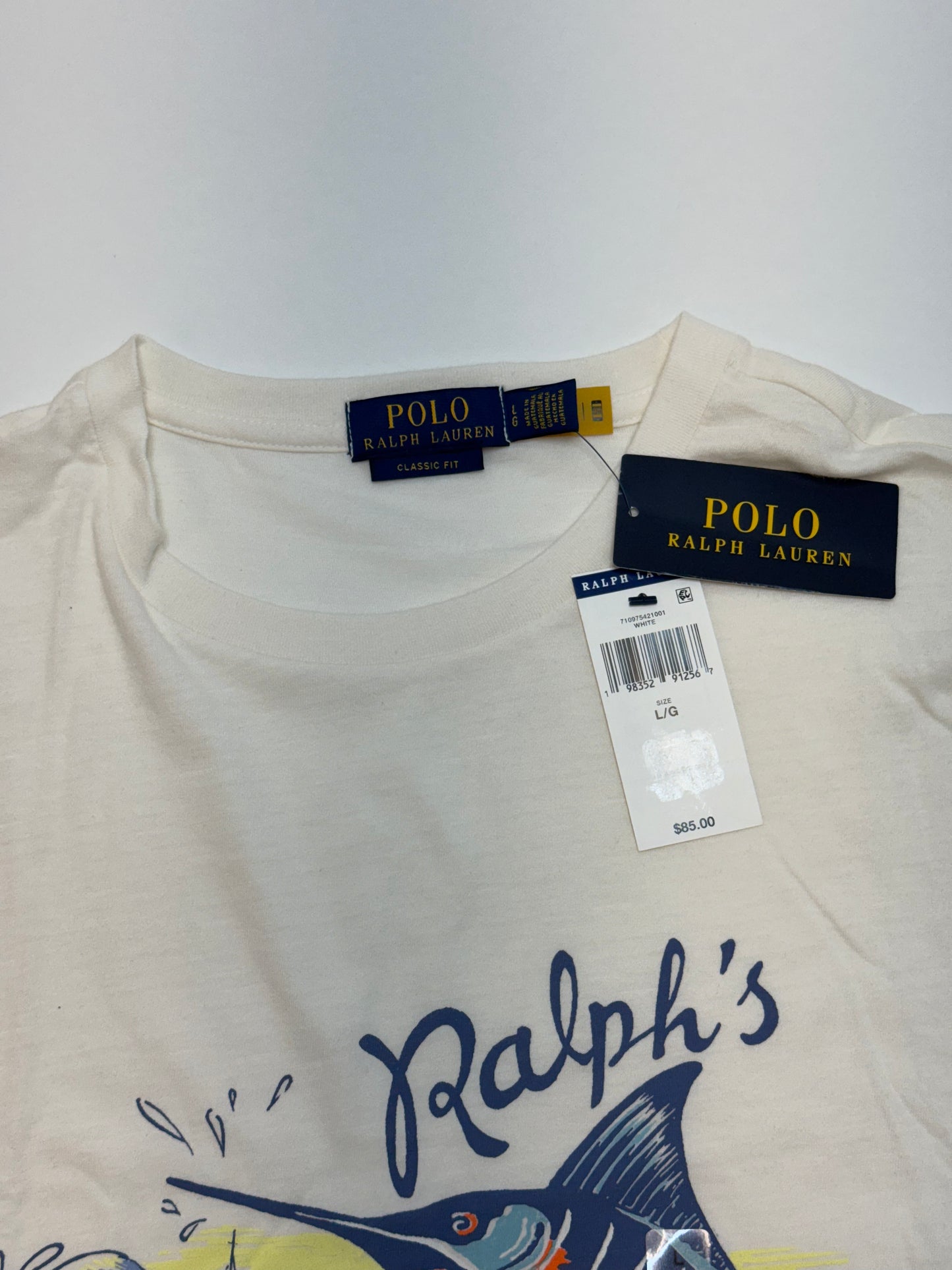 NWT Polo Ralph Lauren Classic Fit Slub Jersey Graphic T-Shirt Large White