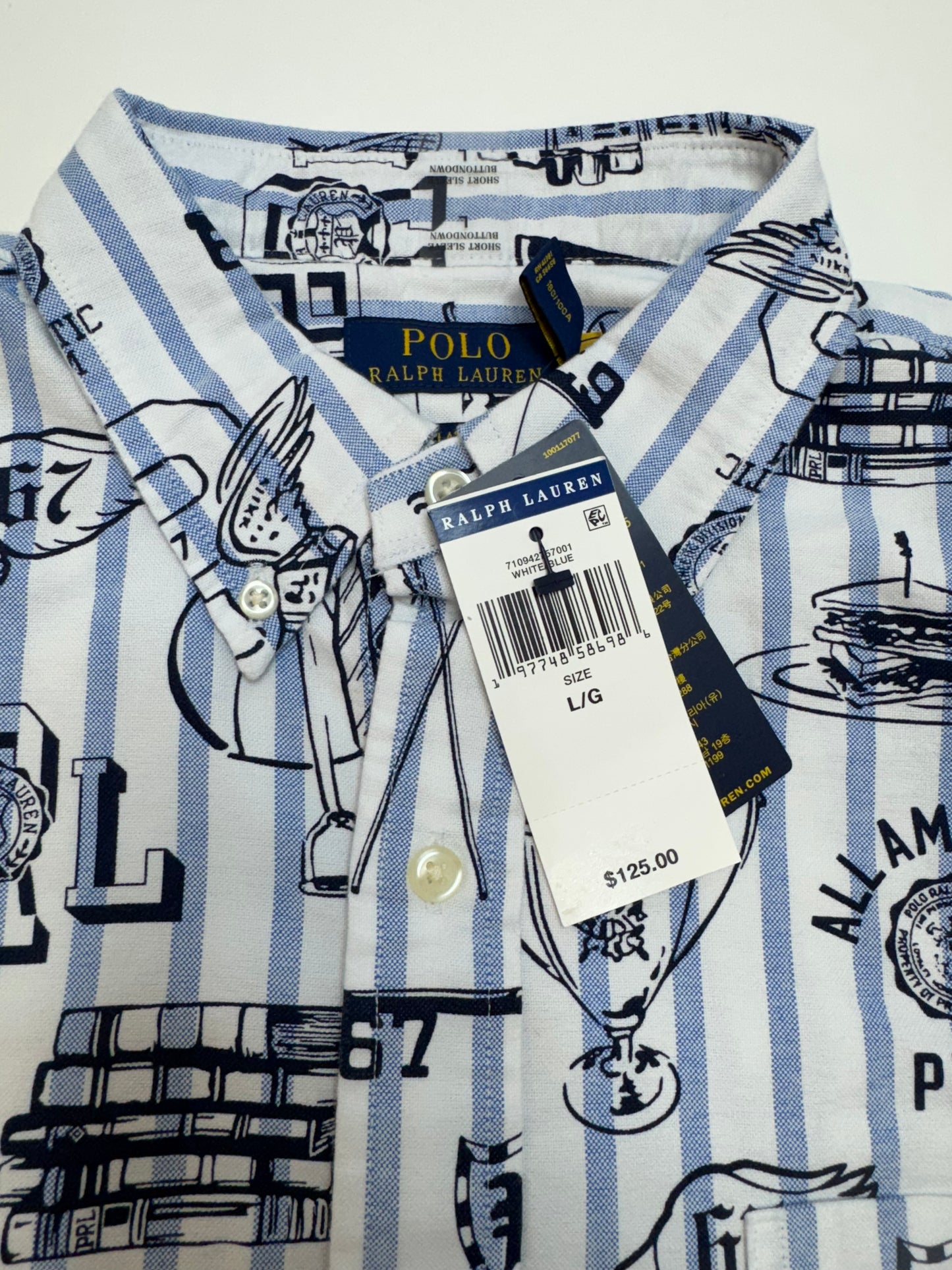 NWT Polo Ralph Lauren Classic Fit Striped Oxford Button Down Shirt Large - White