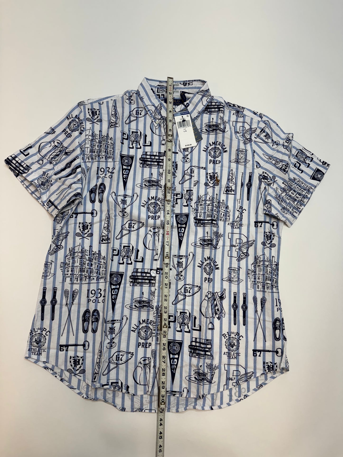 NWT Polo Ralph Lauren Classic Fit Striped Oxford Button Down Shirt Large - White