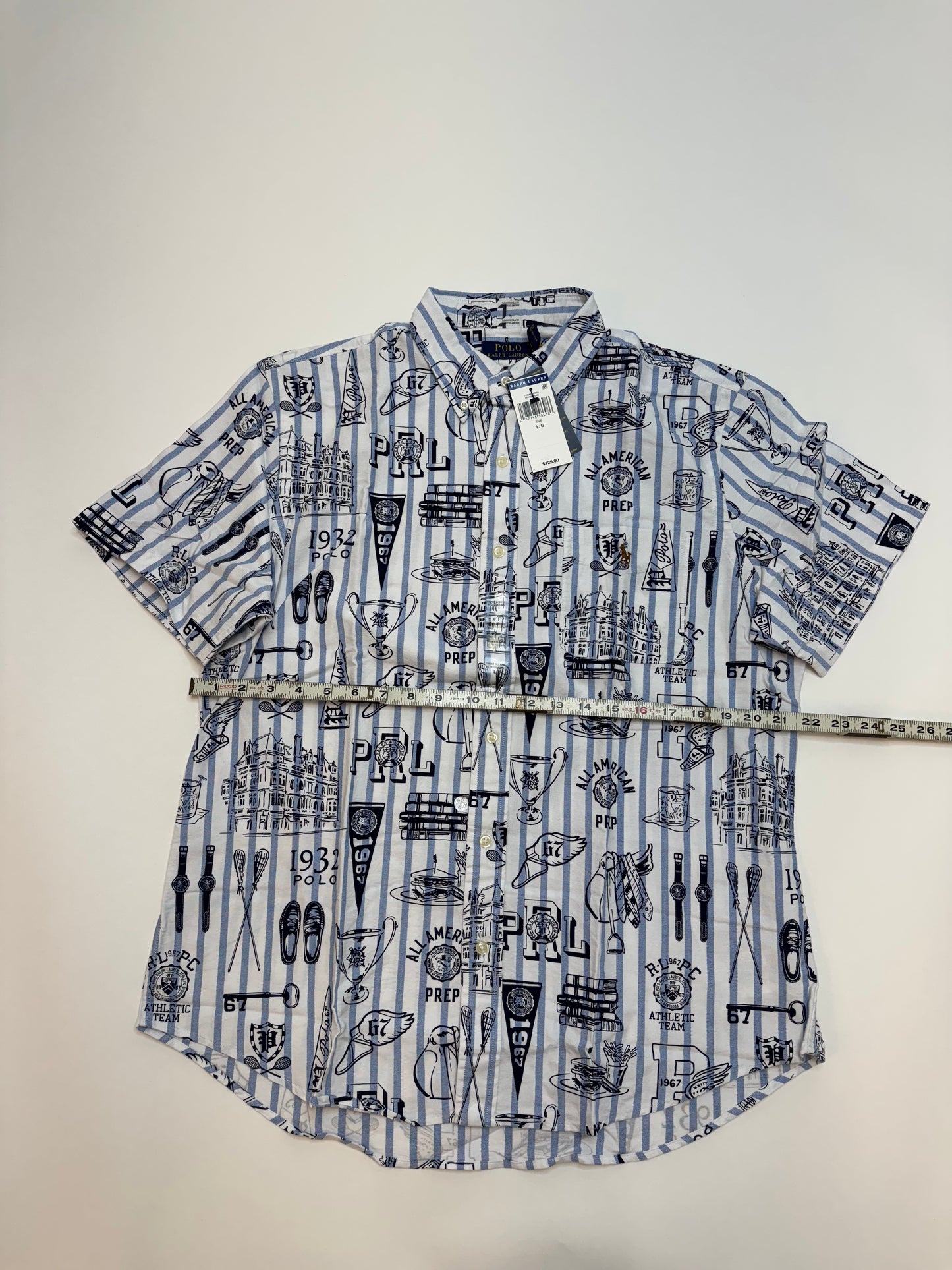 NWT Polo Ralph Lauren Classic Fit Striped Oxford Button Down Shirt Large - White