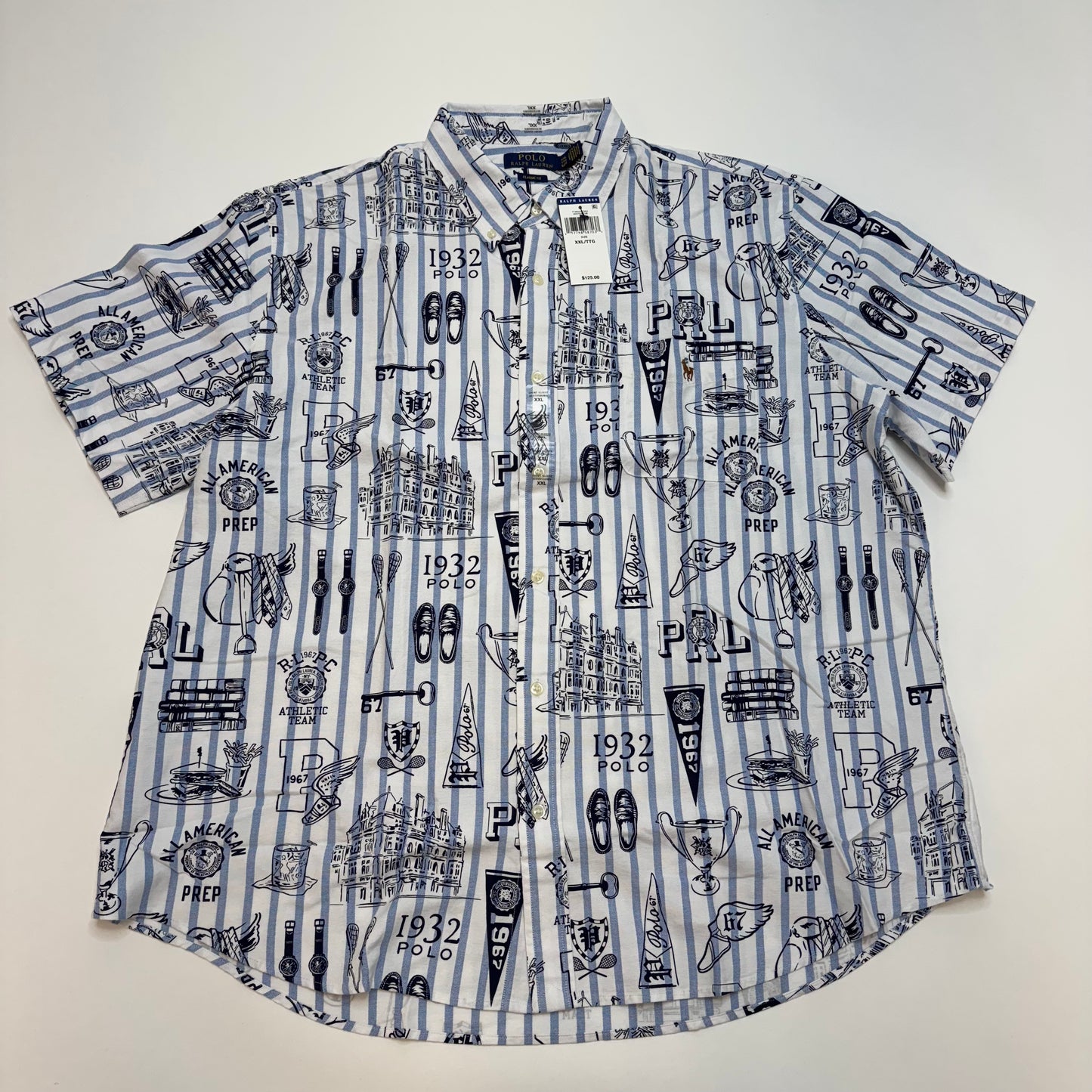 NWT Polo Ralph Lauren Classic Fit Striped Oxford Button Down Shirt Large - White