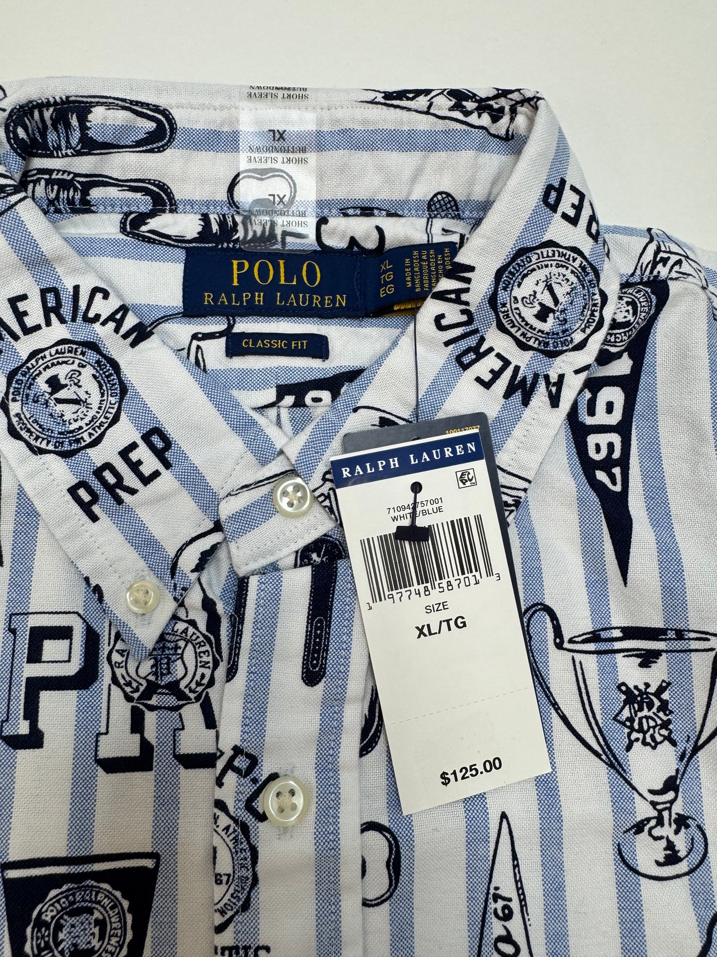 NWT Polo Ralph Lauren Classic Fit Striped Oxford Graphic Short Sleeve Shirt XL