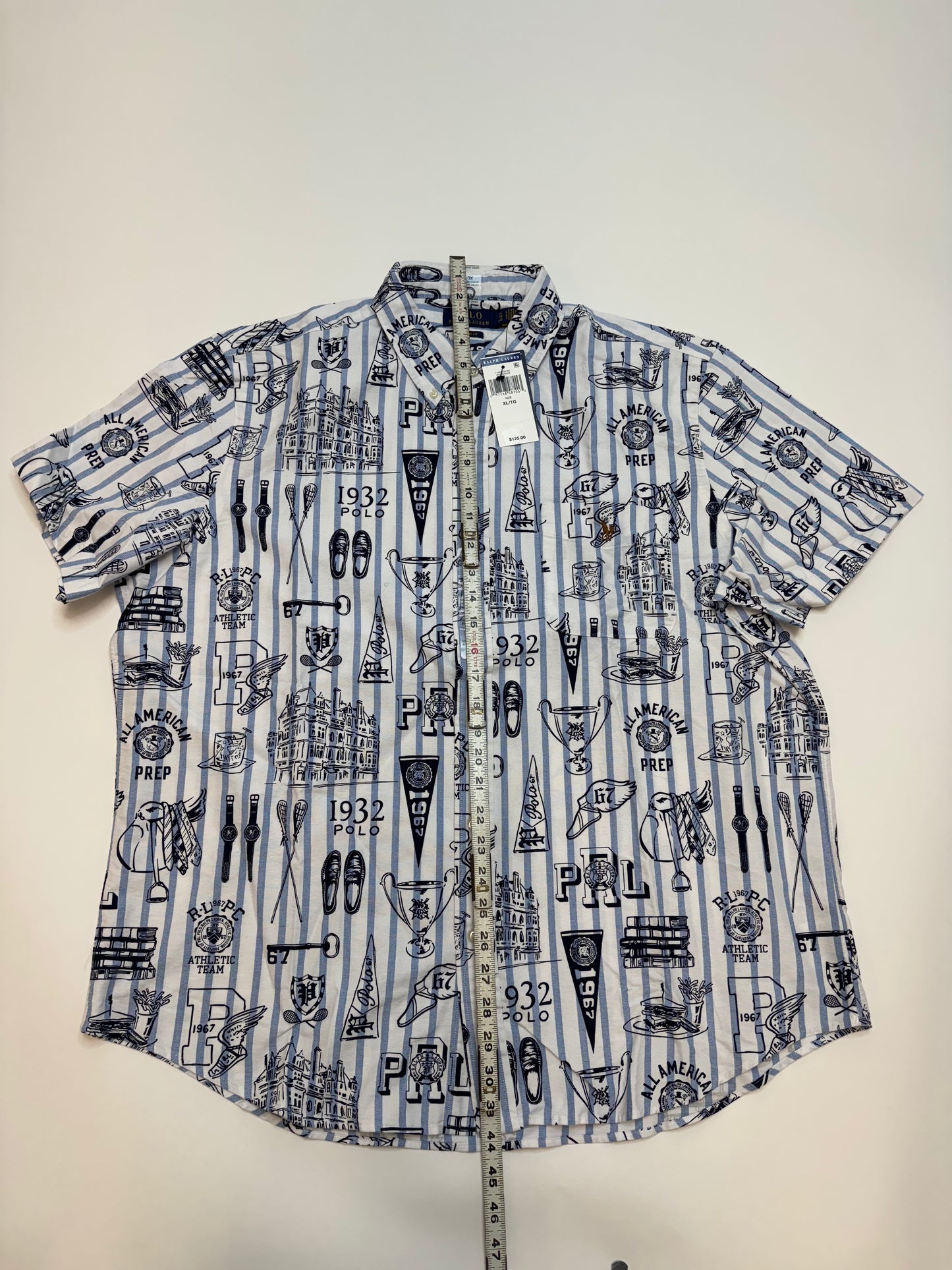 NWT Polo Ralph Lauren Classic Fit Striped Oxford Graphic Short Sleeve Shirt XL