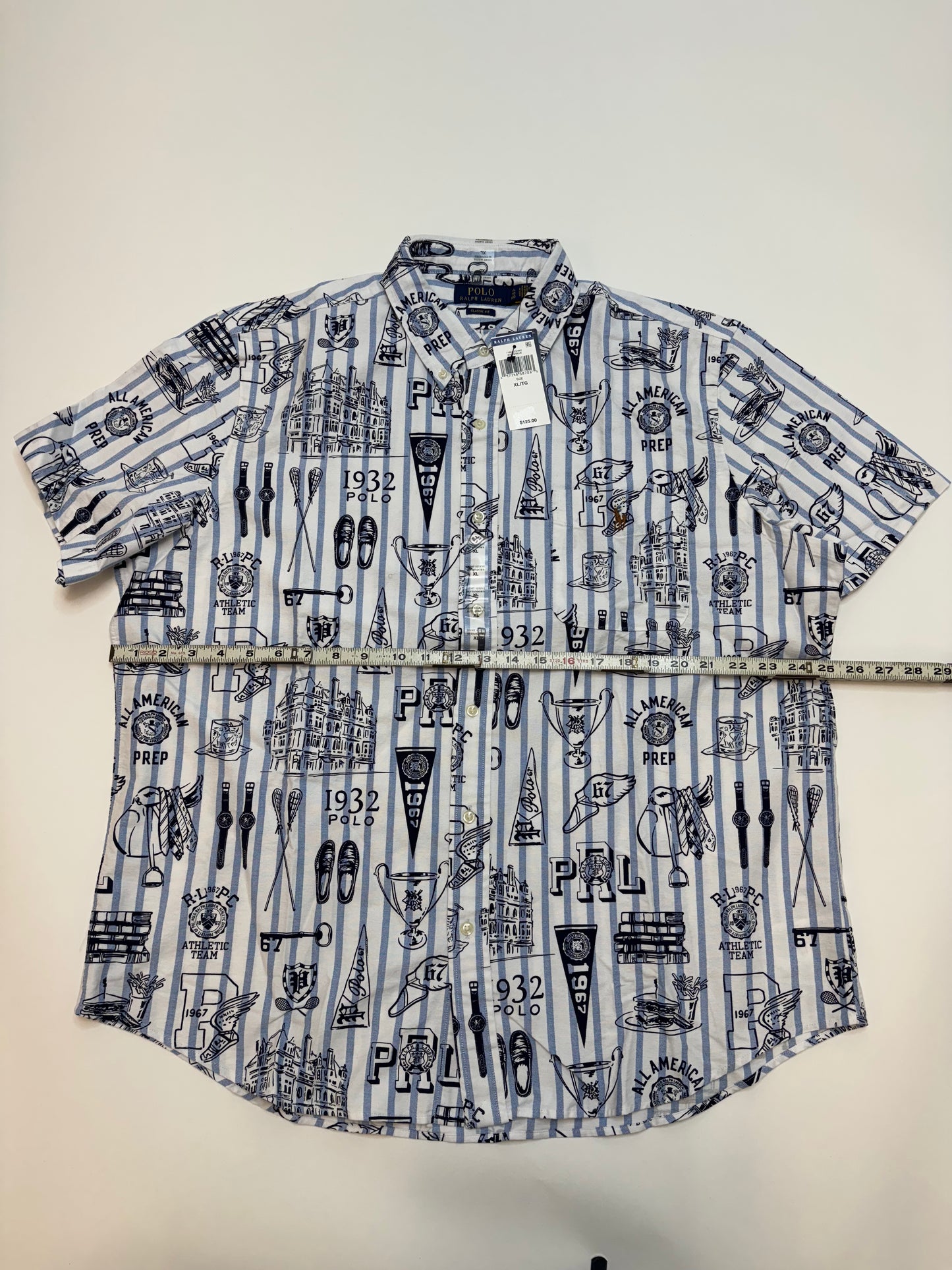 NWT Polo Ralph Lauren Classic Fit Striped Oxford Graphic Short Sleeve Shirt XL
