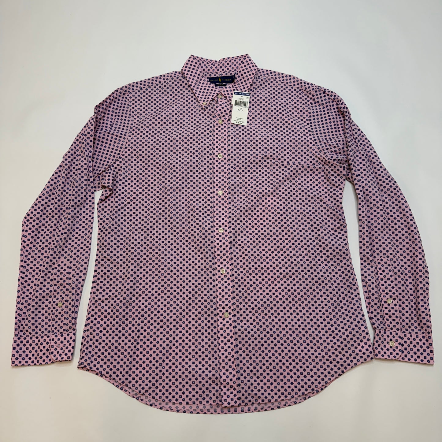 Polo Ralph Lauren Slim Fit Pink Blue Geometric Pattern Button Down XL