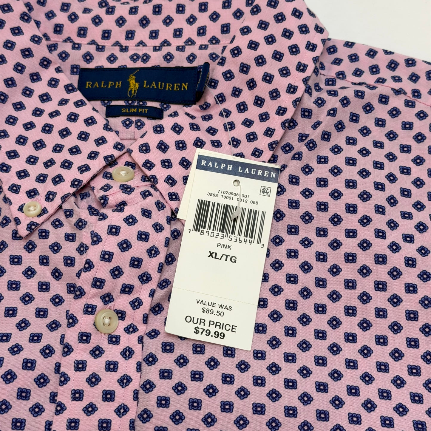 Polo Ralph Lauren Slim Fit Pink Blue Geometric Pattern Button Down XL