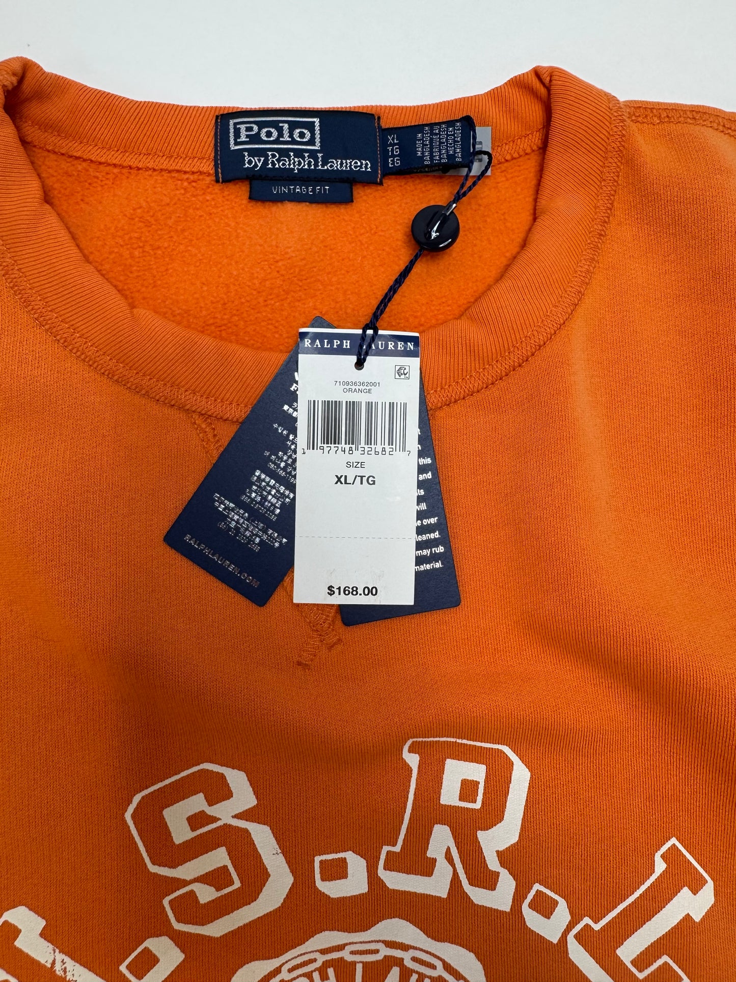 NWT Polo Ralph Lauren Vintage Fit Fleece Graphic Sweatshirt Orange 656621