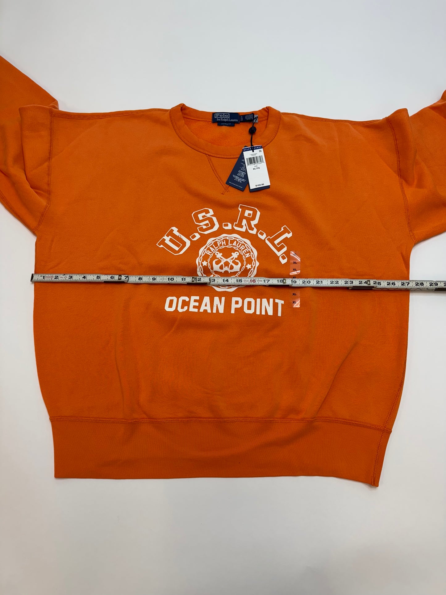 NWT Polo Ralph Lauren Vintage Fit Fleece Graphic Sweatshirt Orange 656621