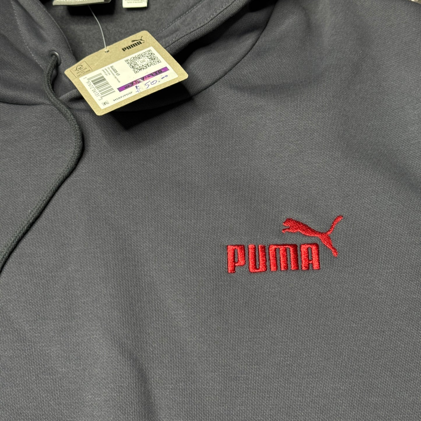 NWT Puma Men's Embroidered Logo Fleece Hoodie sz XXL Galactic Grey