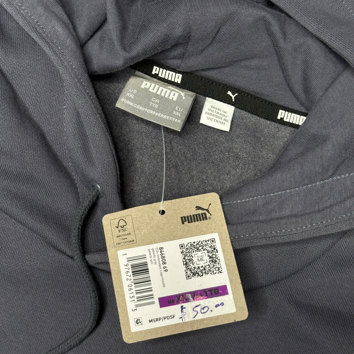 NWT Puma Men's Embroidered Logo Fleece Hoodie sz XXL Galactic Grey