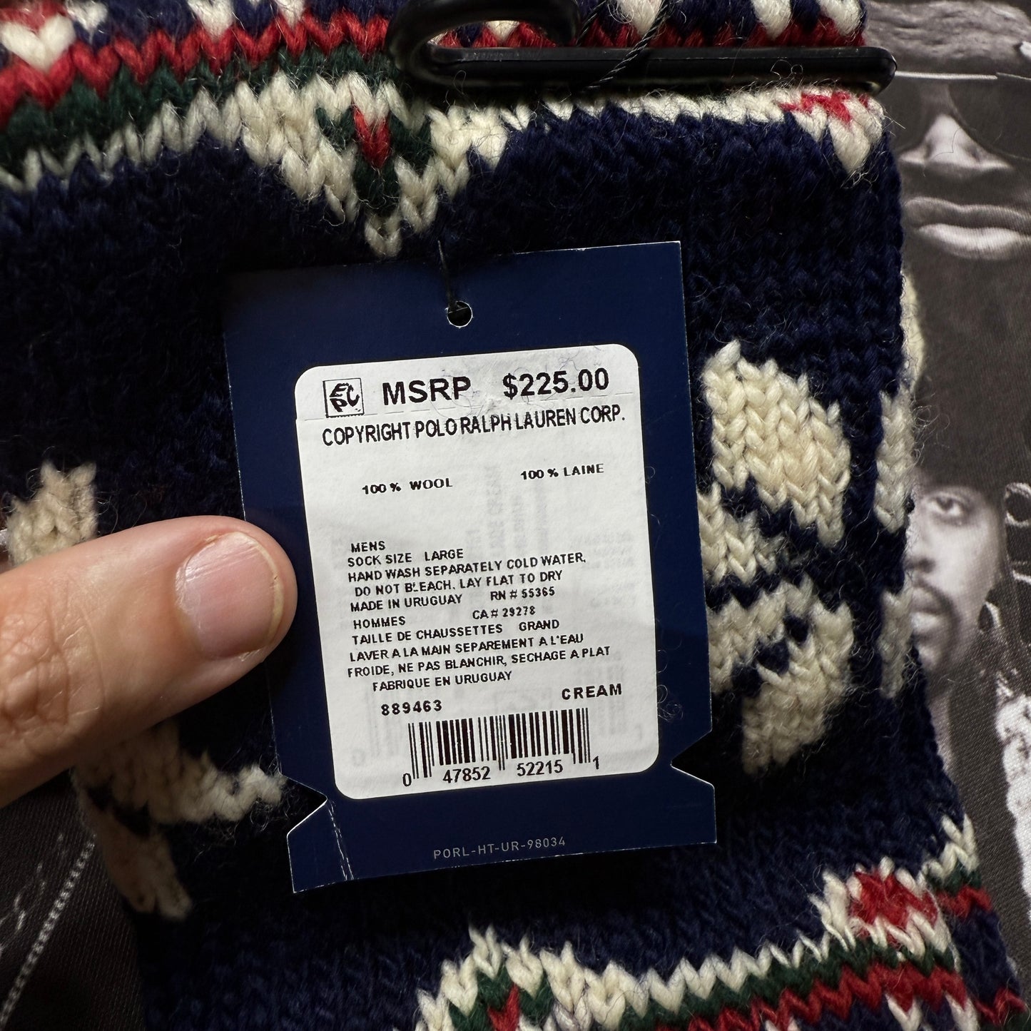 NWT Rare Polo Ralph Lauren Hand Knit Wool Sock $225 MSRP Size Large