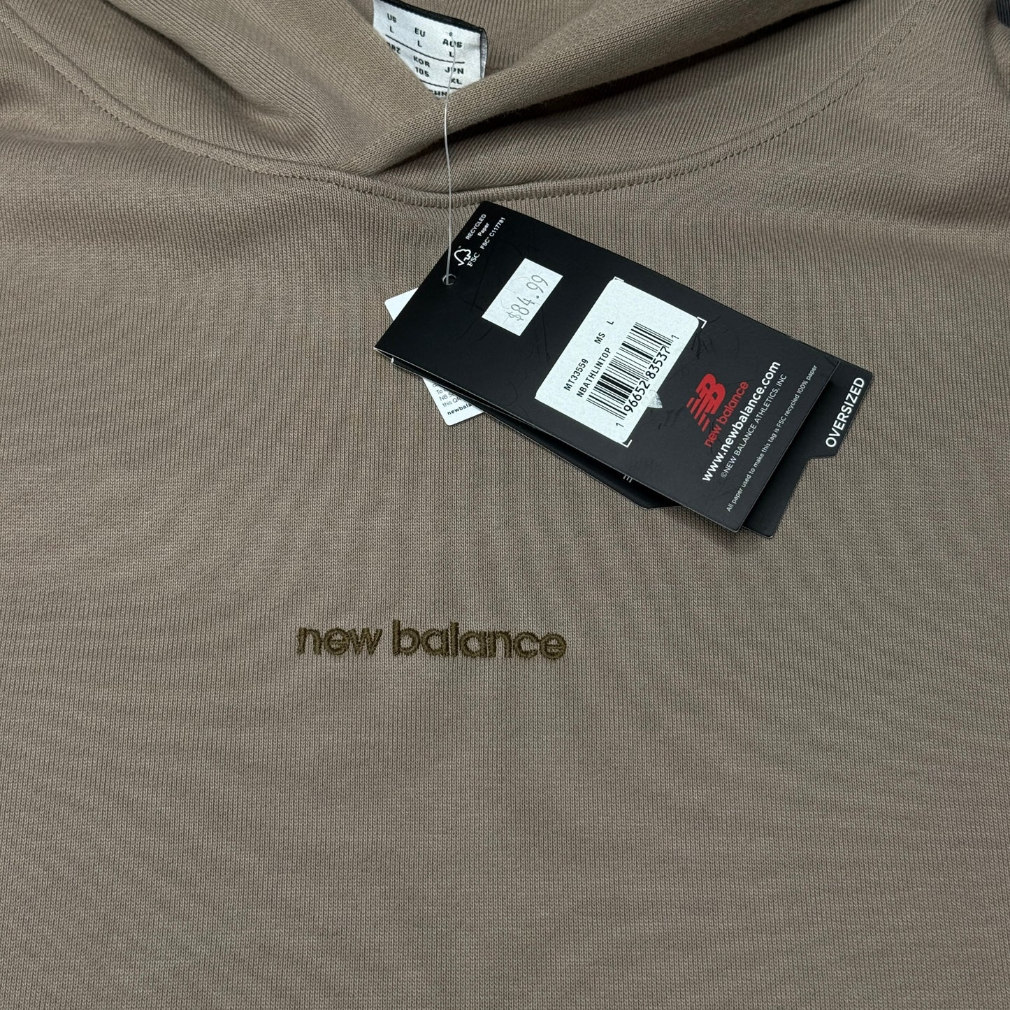 NWT New Balance Oversized Hoodie Large Light Brown MT33559