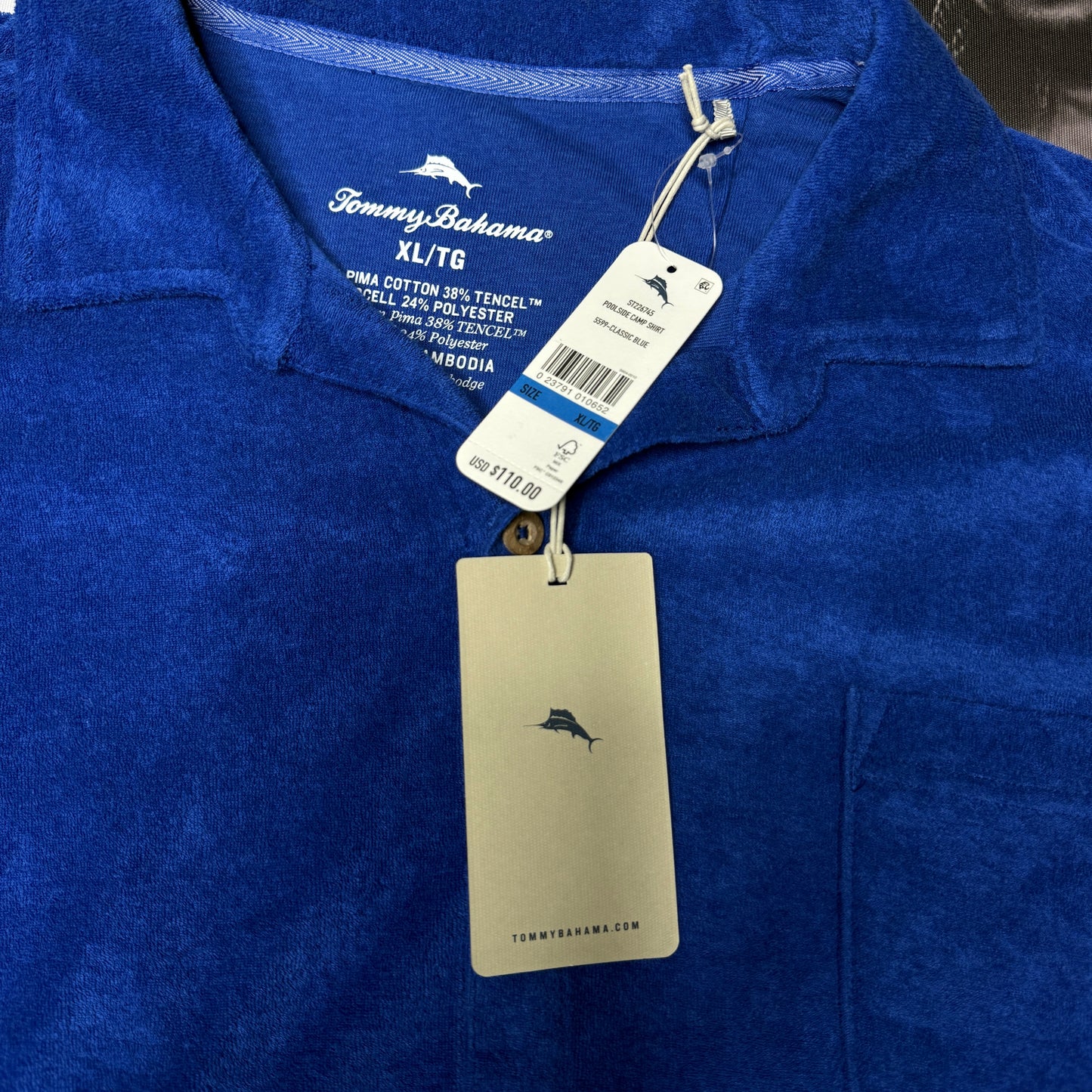 NWT Tommy Bahama Poolside Terrycloth Shirt Short Sleeve Blue Large New MSRP $110