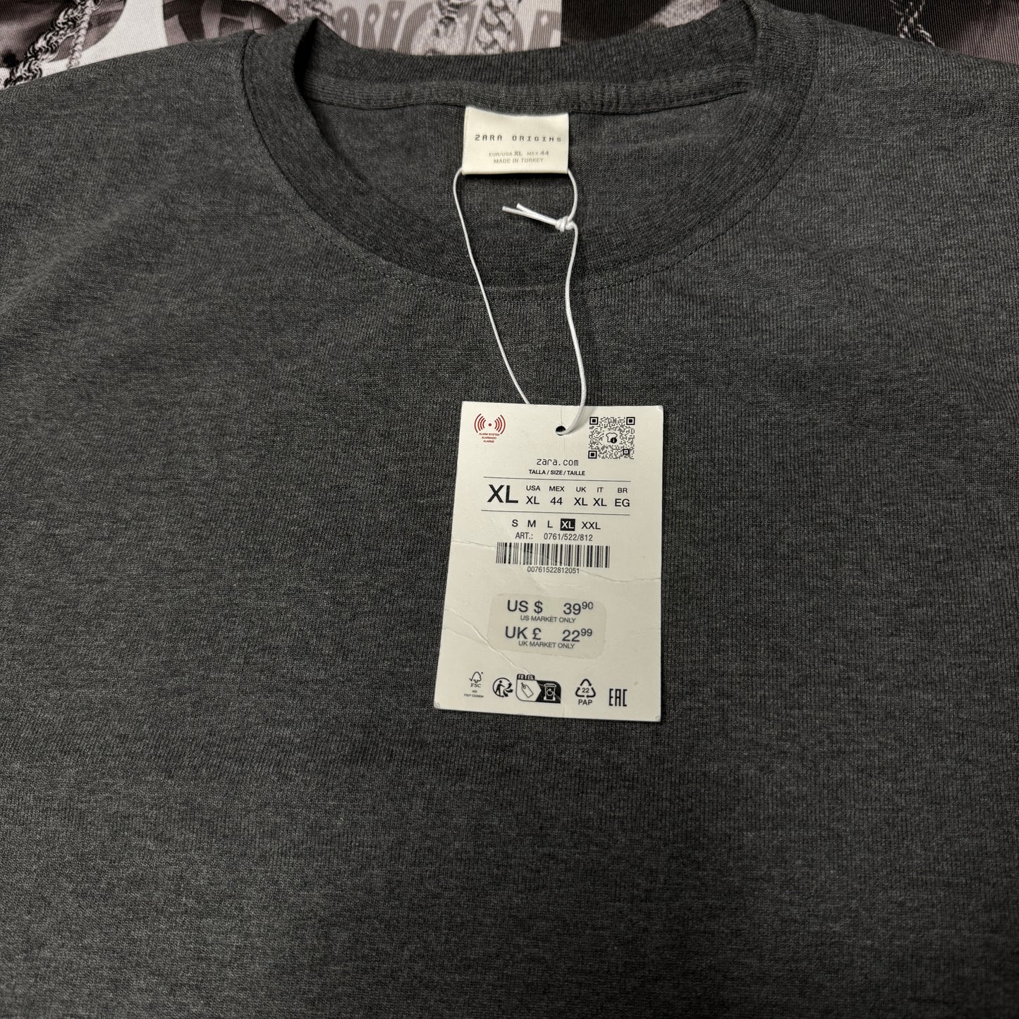 NWT Zara Origins heavyweight Tee sz XL Dark Grey