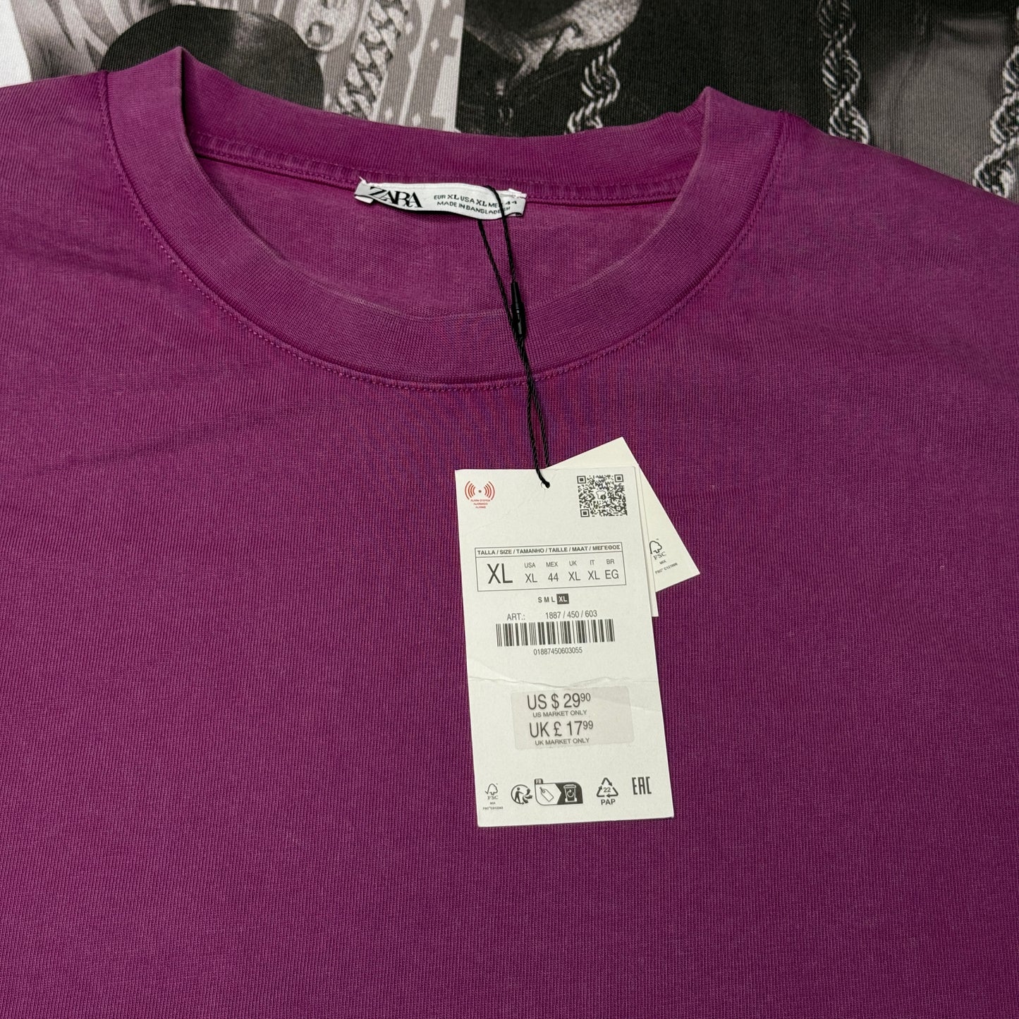 NWT Zara Regular Fit Heavyweight Cotton Tee Fuchsia XL